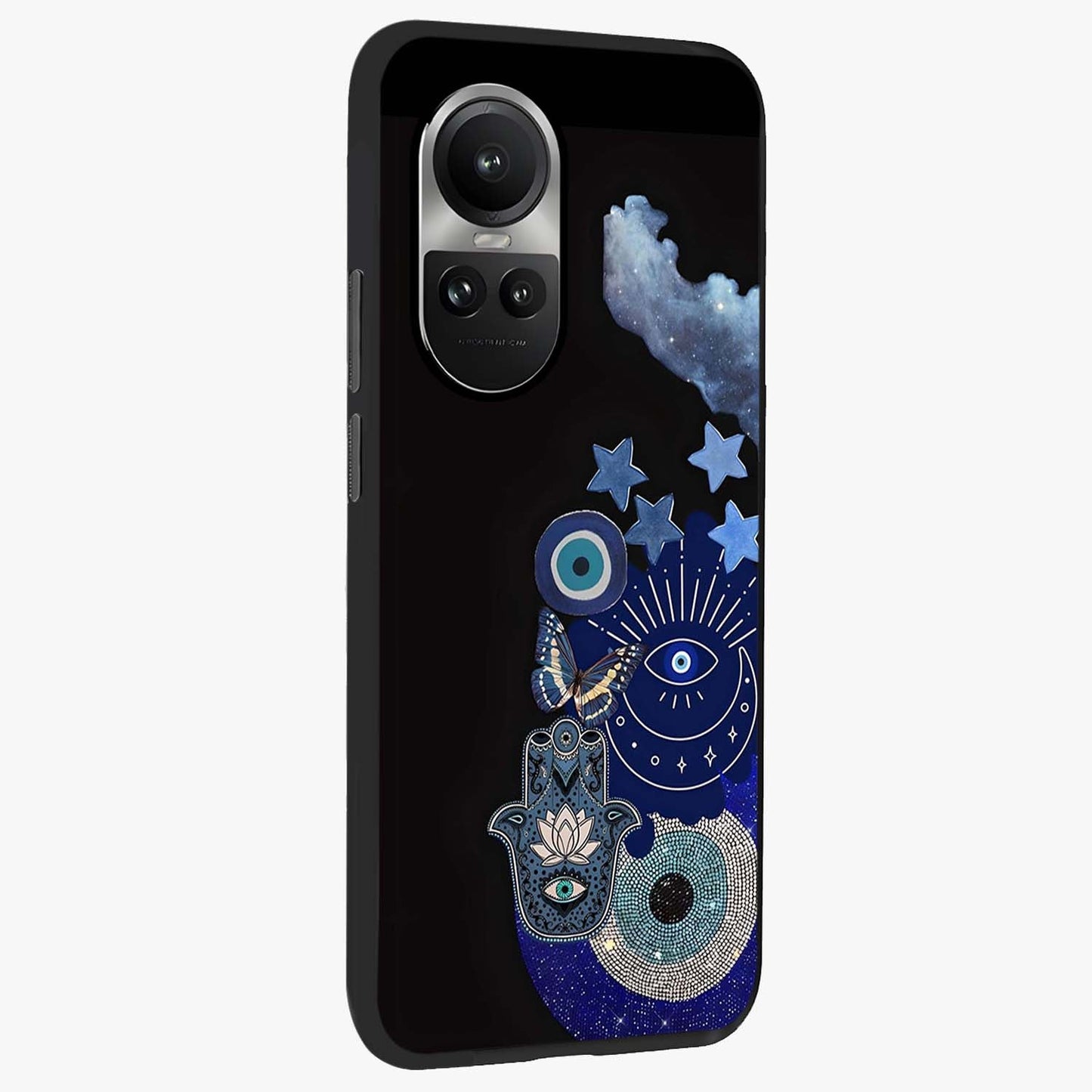 Galactic Charm Cluster Glass Case upright view showcasing glowing cosmic charm artwork with magical celestial style.