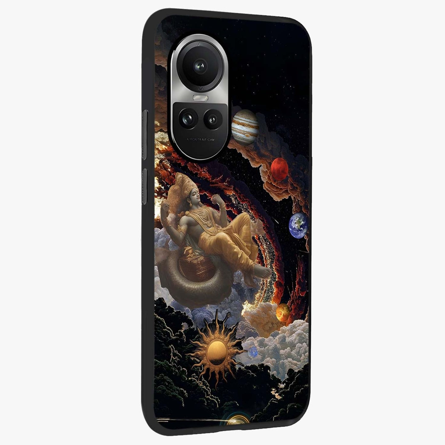 Galactic Divine God Glass Case upright view showcasing mystical divine artwork with dramatic cosmic theme.