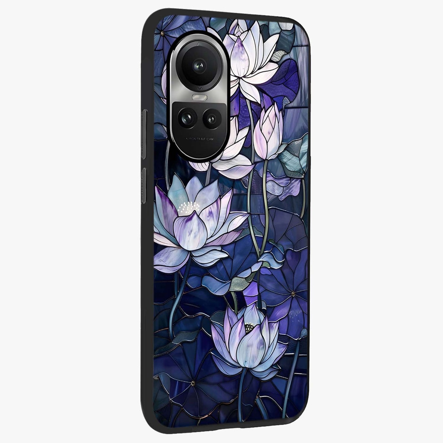 Gloss Petal Rush Glass Case upright view showcasing dynamic floral petal artwork with modern botanical theme.