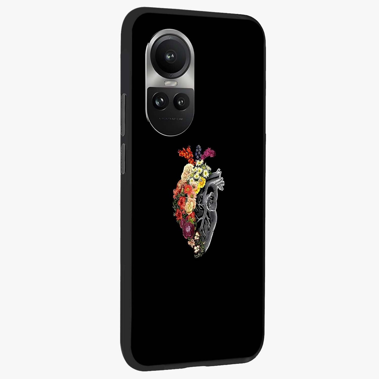 Heart With Flowers Glass Case upright view showcasing decorative heart and floral artwork with sweet romantic theme.