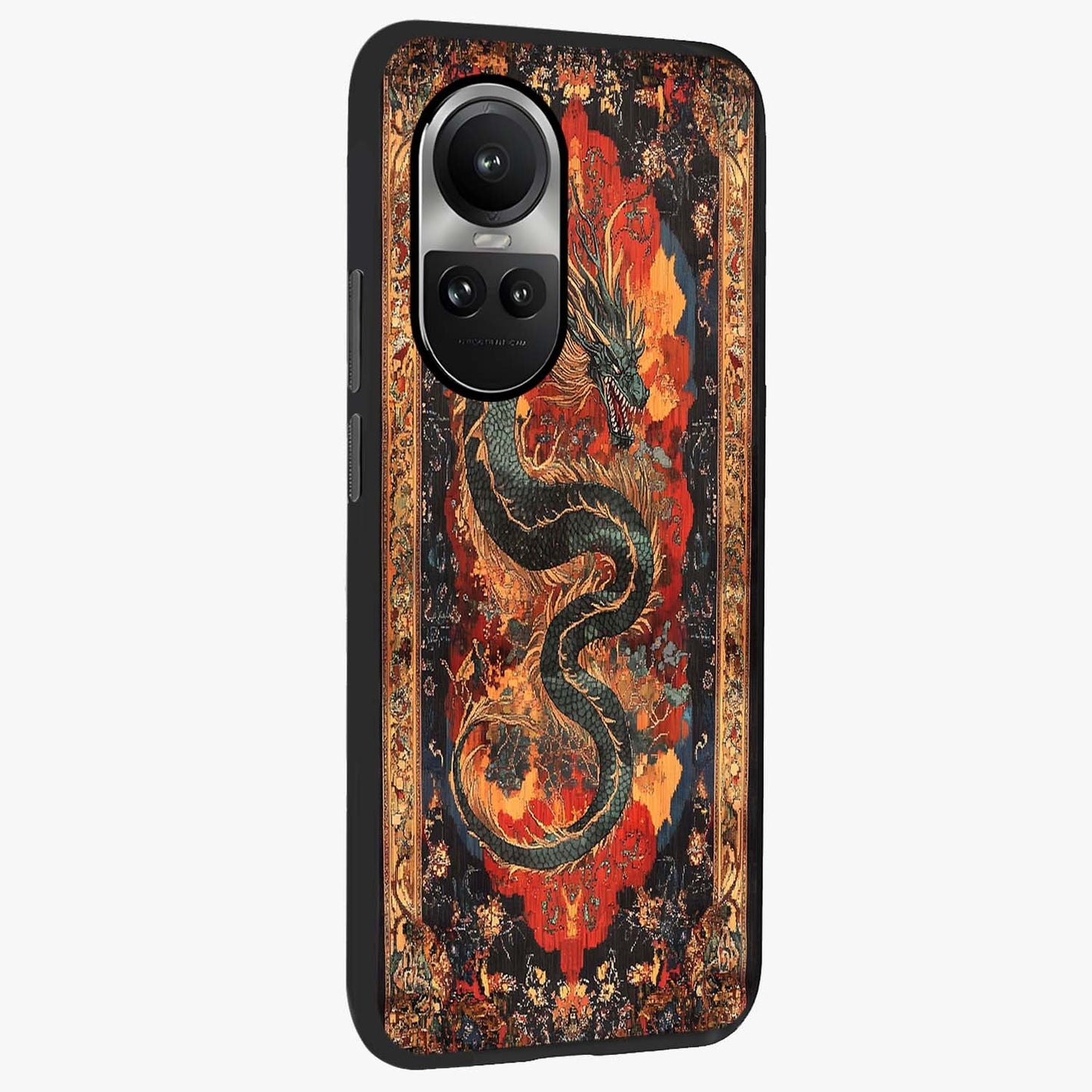 Inferno Dragon Soul Glass Case upright view showcasing intense dragon artwork with fantasy fire theme.
