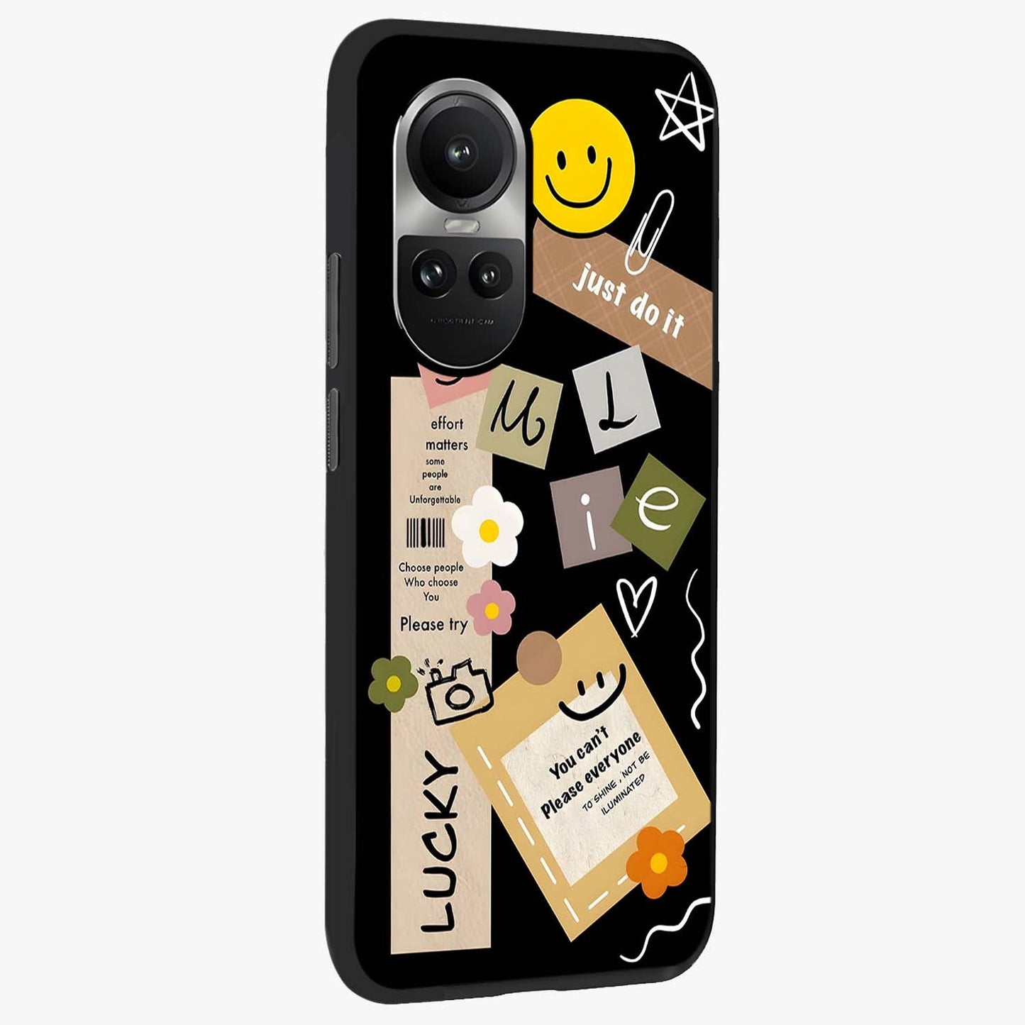 Lucky Aesthetic Collage Glass Case upright view showcasing vibrant collage artwork with youthful aesthetic theme.
