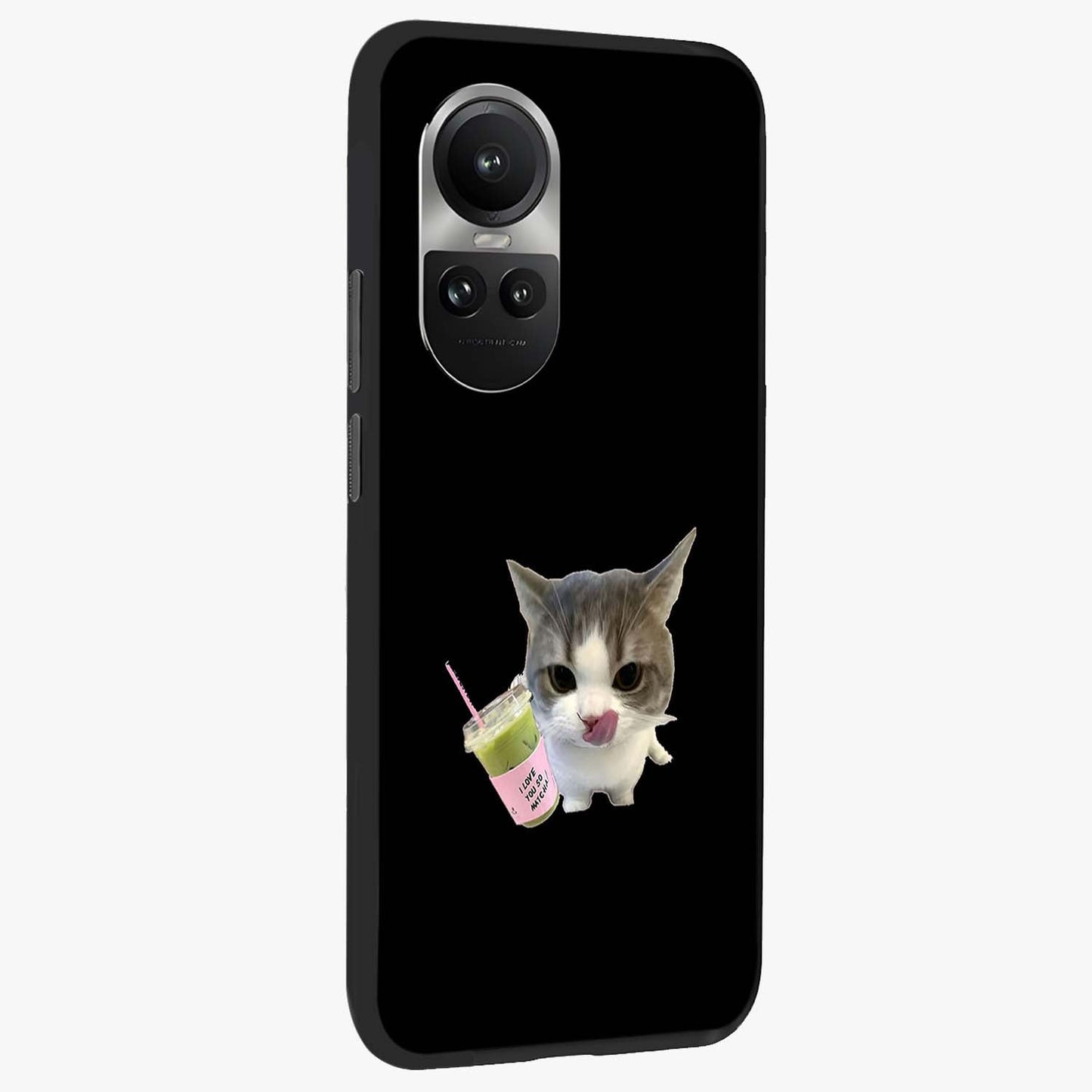 Matcha Cat Style Glass Case upright view showcasing charming cat artwork with cozy aesthetic theme.