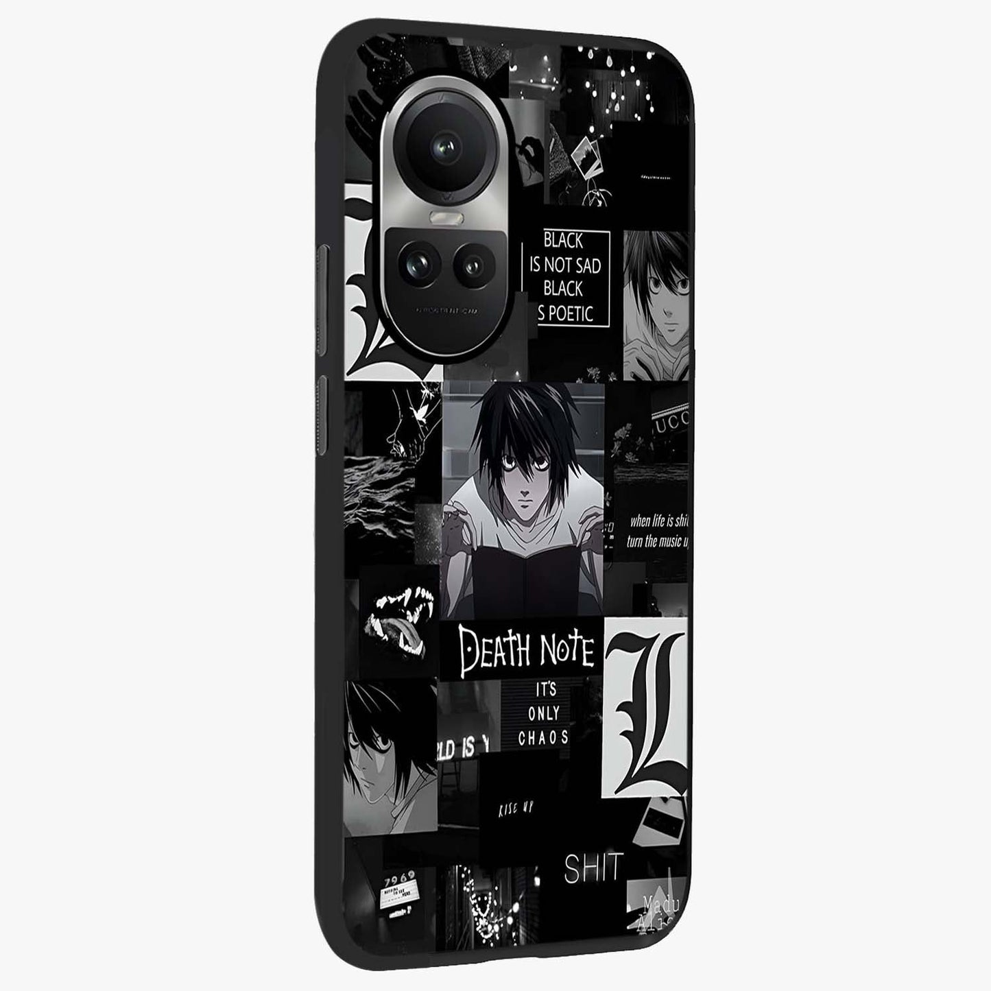 Midnight Chaos Mind Glass Case upright view showcasing expressive abstract artwork with bold dark theme.