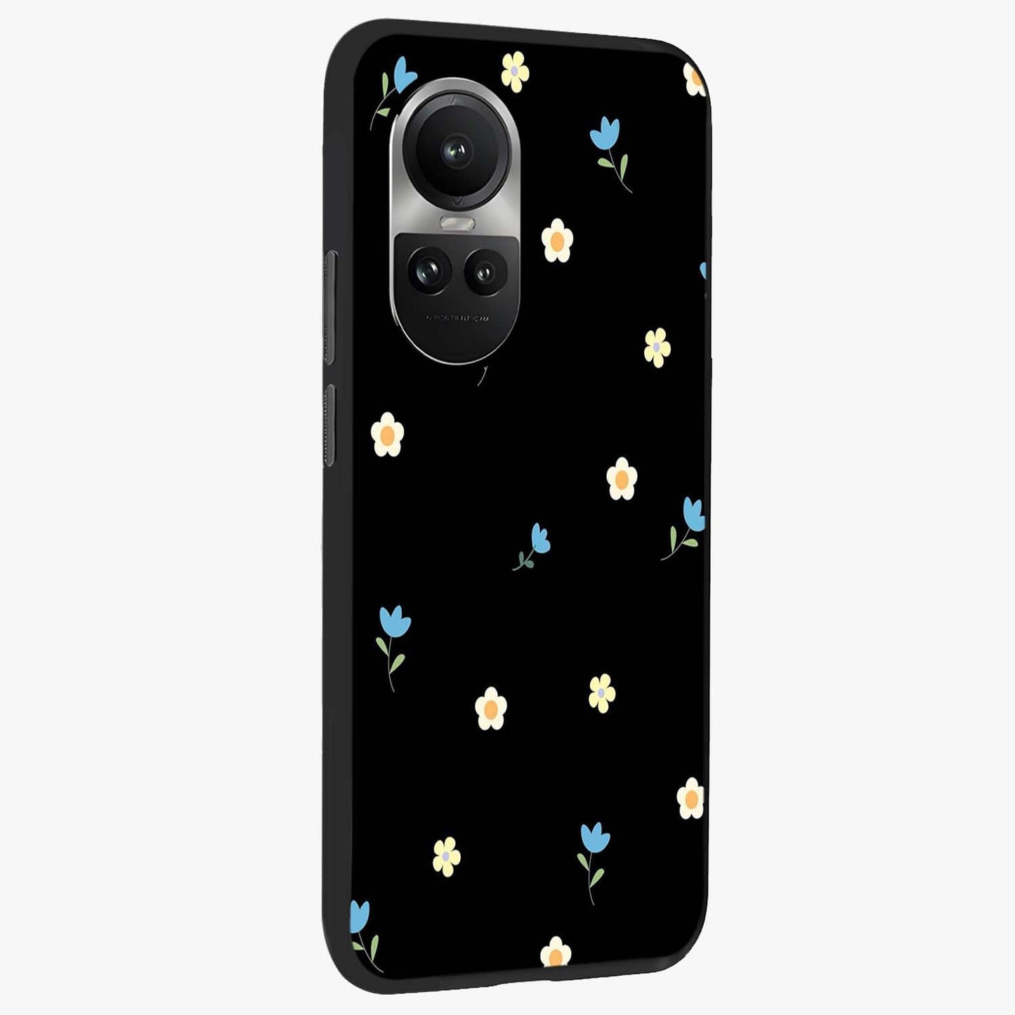 Minimal Petal Whispers Glass Case upright view showcasing elegant floral artwork with modern minimalist style.