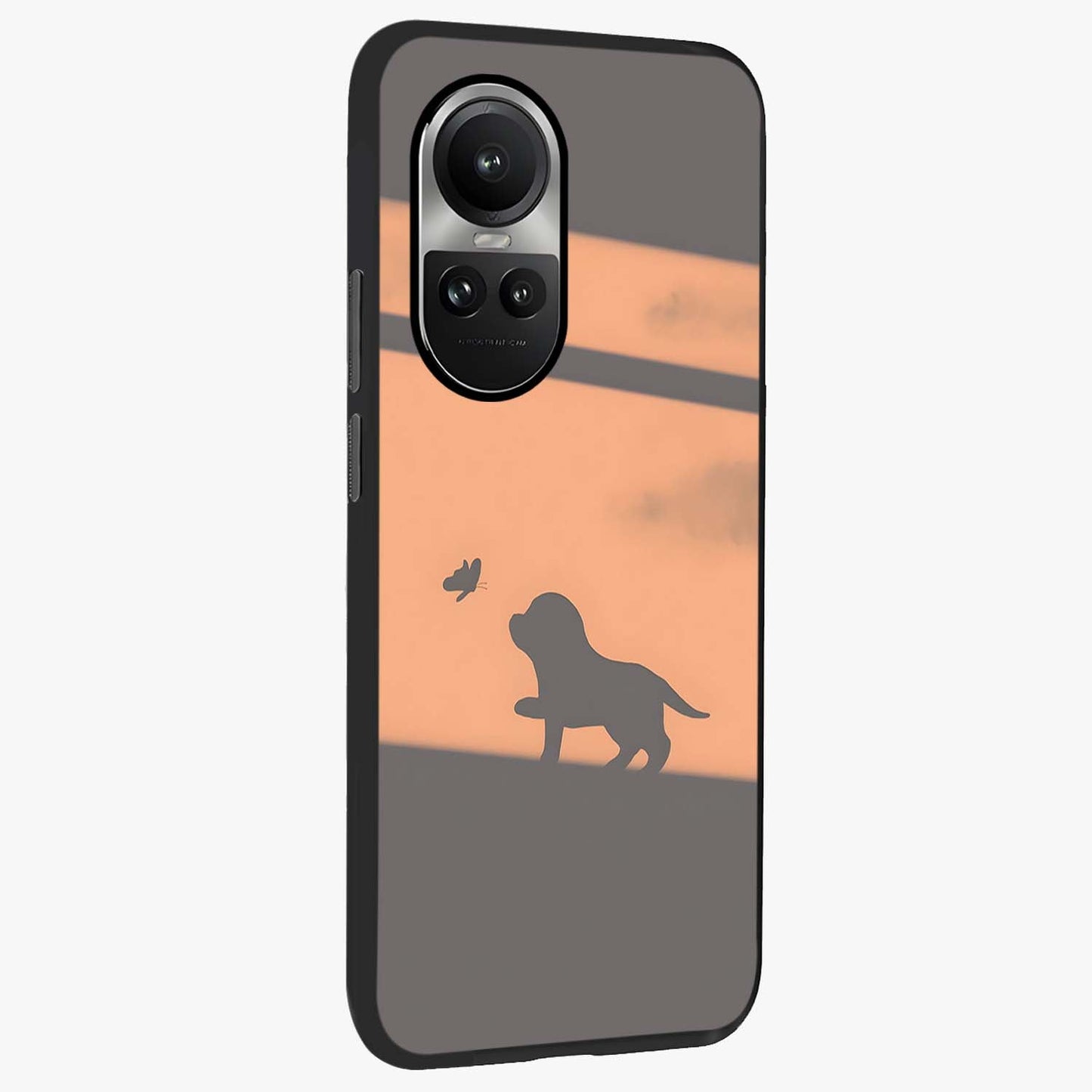 Puppy Shadow Art Glass Case upright view showcasing charming puppy artwork with creative silhouette theme.