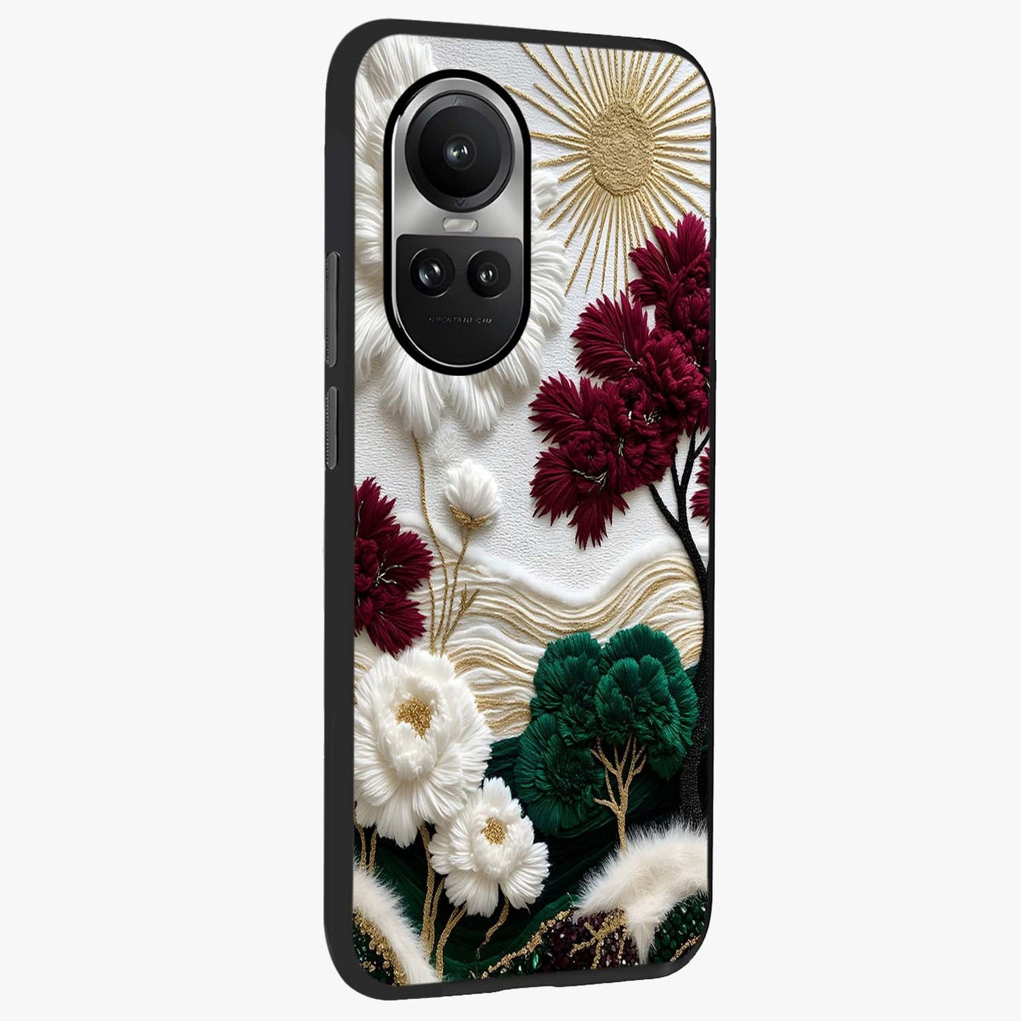 Radiant Bloom Elegance Glass Case upright view showcasing decorative flower artwork with refined botanical theme.