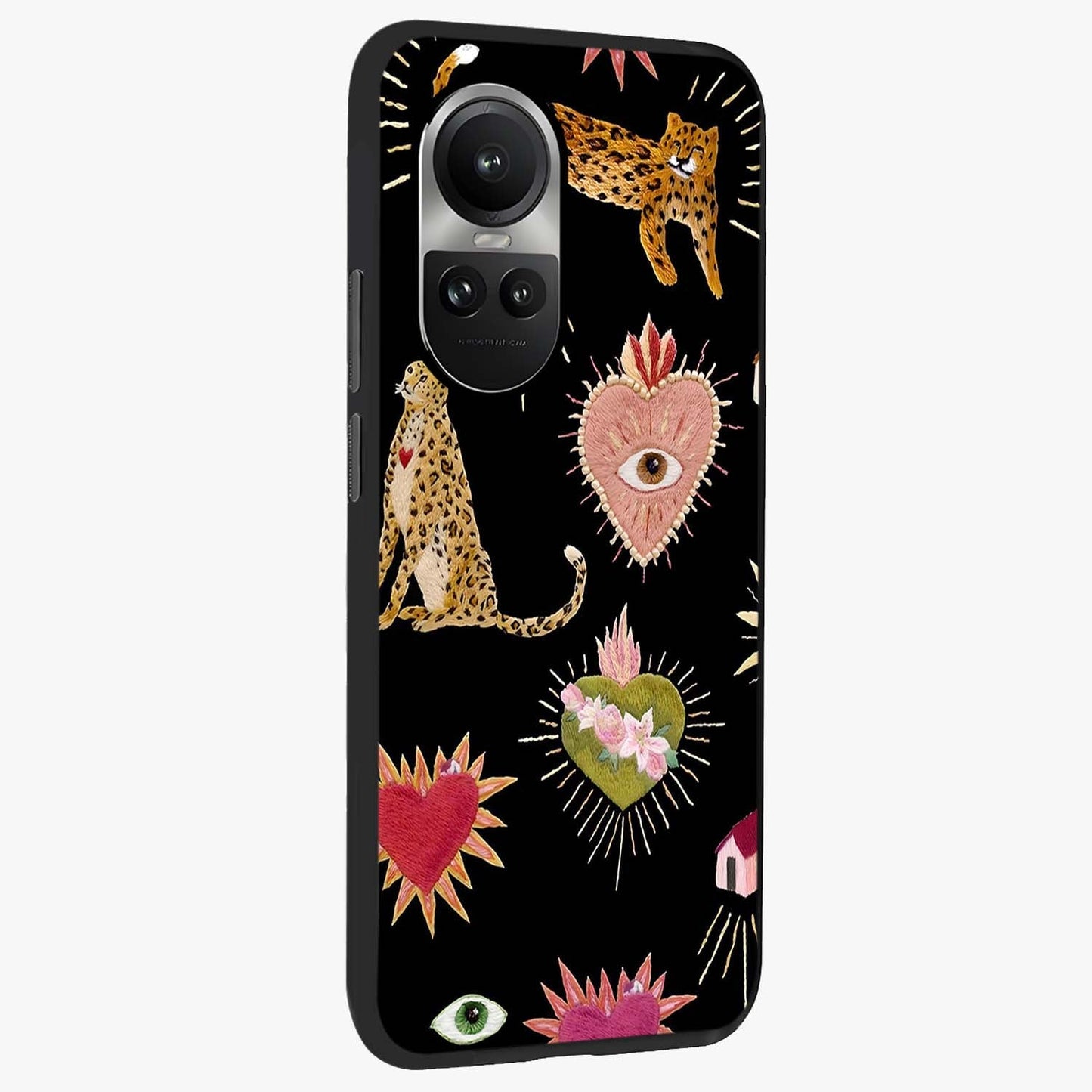 Sacred Jungle Heart Glass Case upright view showcasing vibrant jungle artwork with symbolic heart theme.