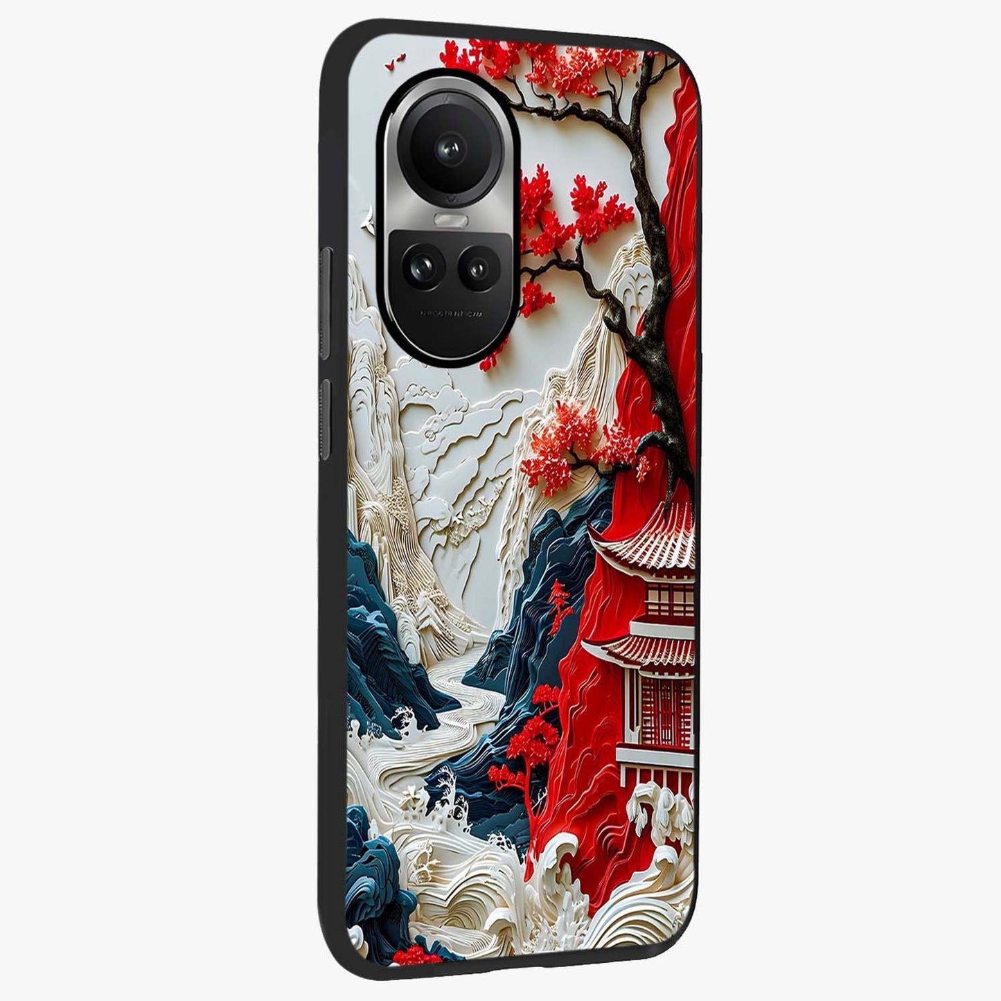 Whispers Of Sakura Waves Glass Case upright view showcasing delicate cherry blossom artwork with elegant nature theme.