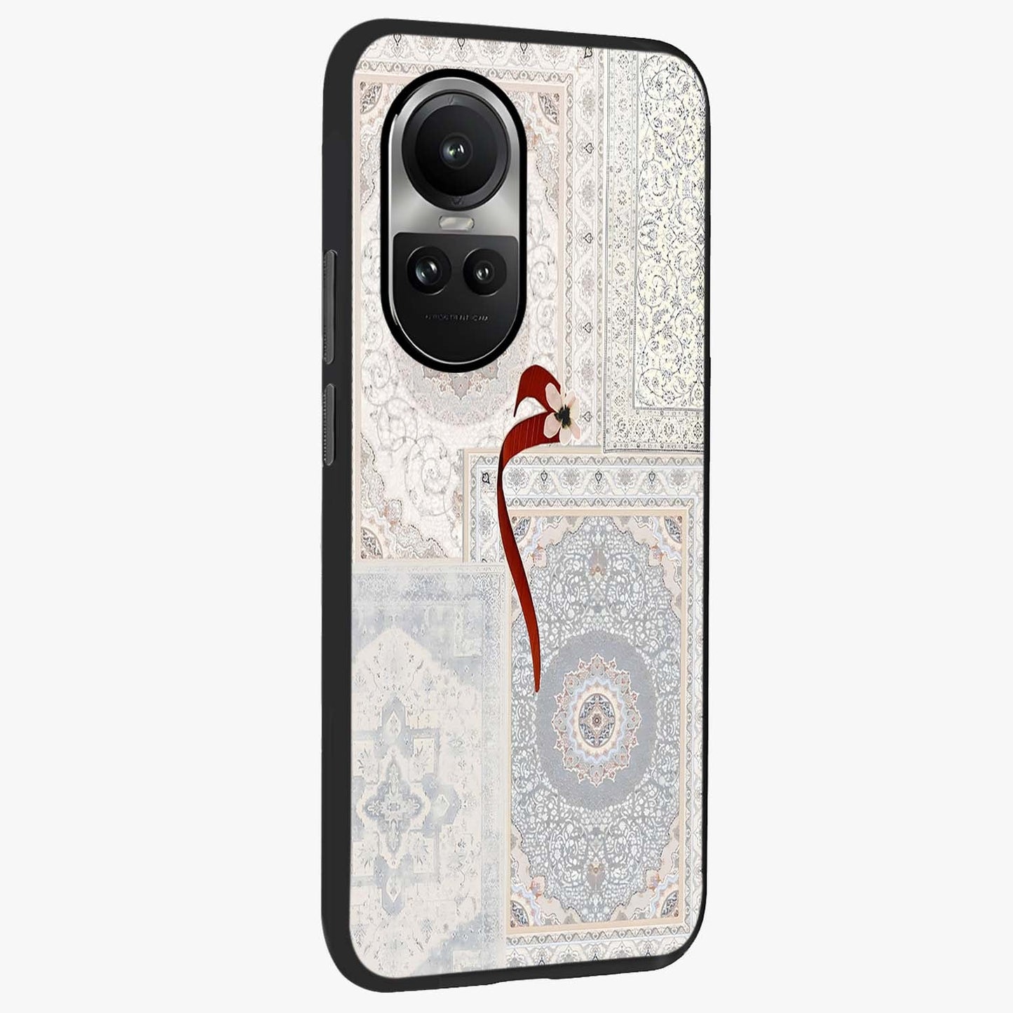 White Aesthetic Bow Glass Case upright view showcasing delicate ribbon bow artwork with cute minimalist theme.