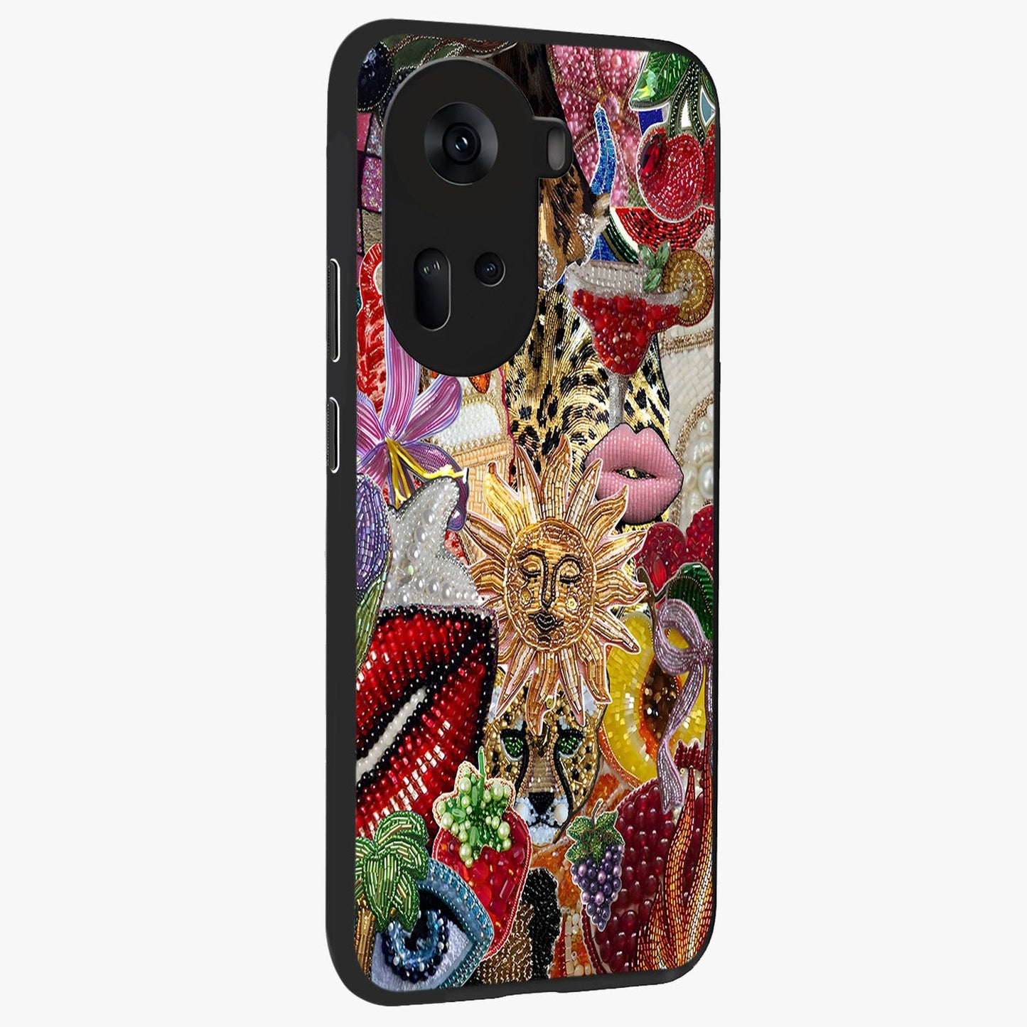 Beaded Fashion Jungle Glass Case upright view showcasing tropical jungle aesthetic with decorative bead elements.
