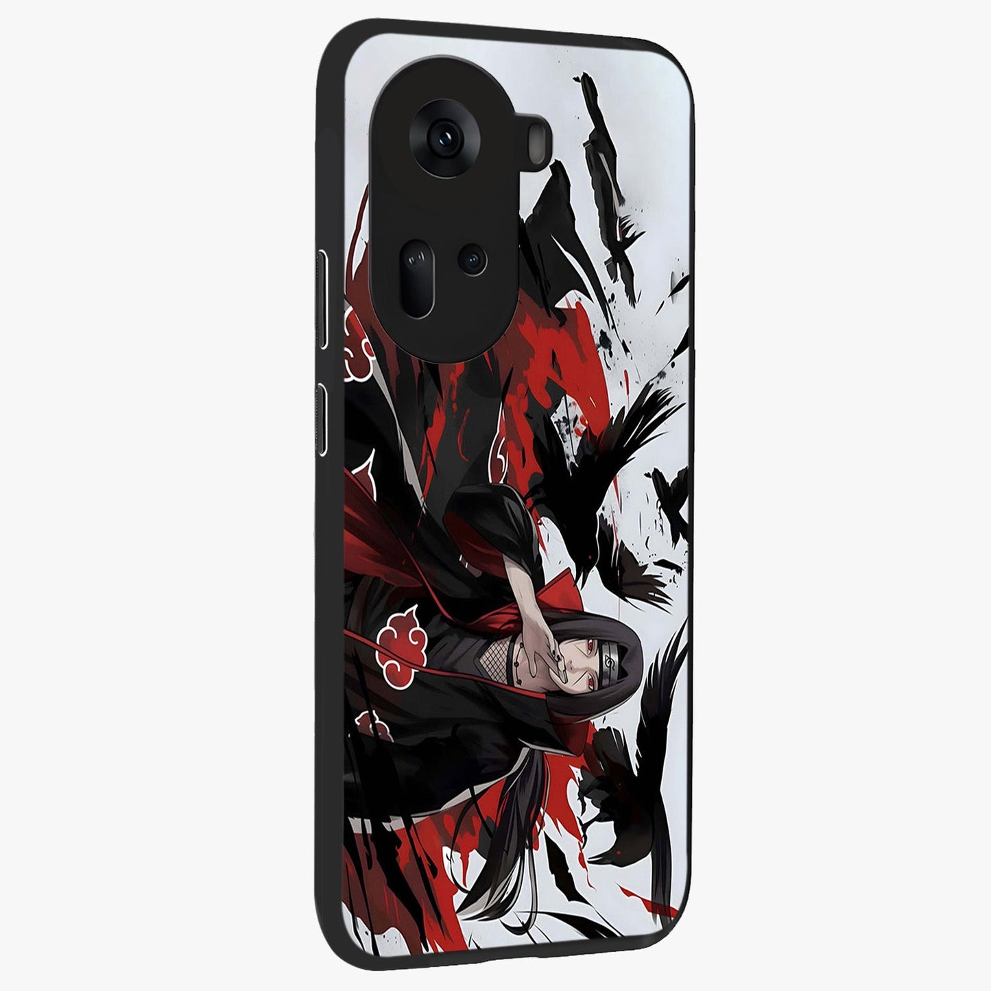 Crimson Crow Illusion Glass Case upright view showcasing striking crow illusion artwork with intense crimson theme.