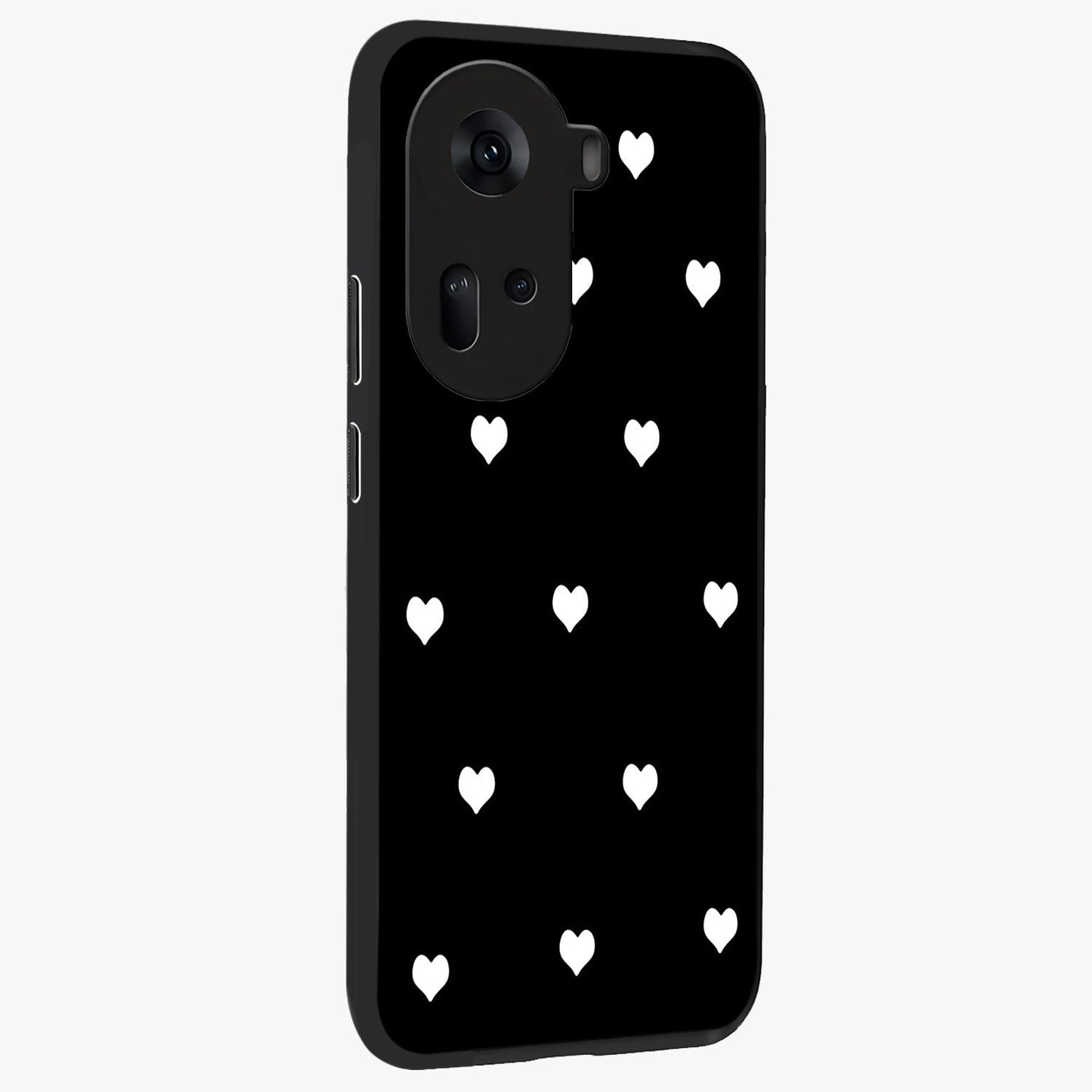 Cute And Simple White Hearts Glass Case upright view showcasing simple white hearts artwork with soft minimal theme.