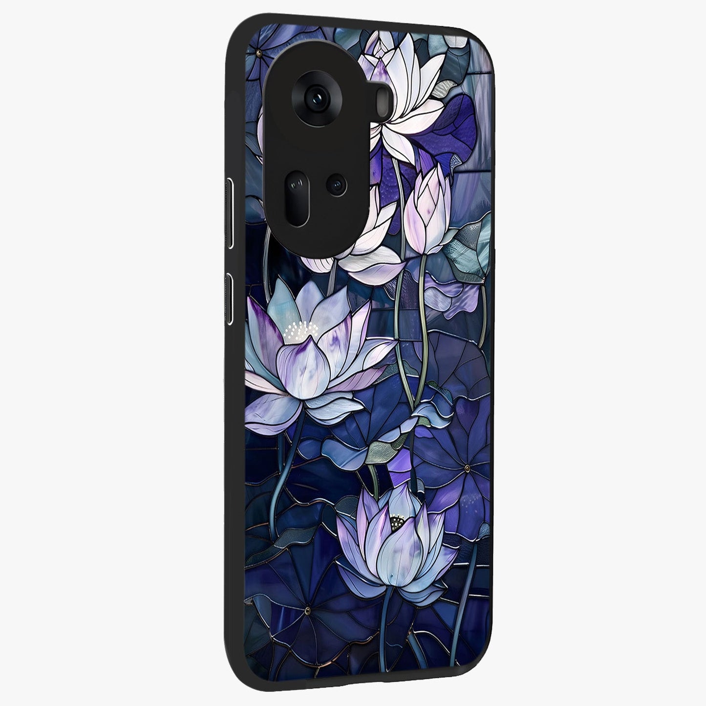 Gloss Petal Rush Glass Case upright view showcasing dynamic floral petal artwork with modern botanical theme.