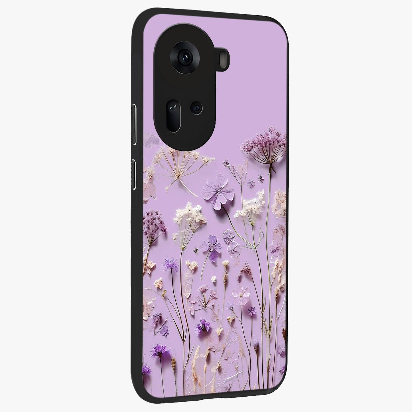 Lavender Blossom Dream Glass Case upright view showcasing delicate lavender blossom artwork with peaceful floral theme.