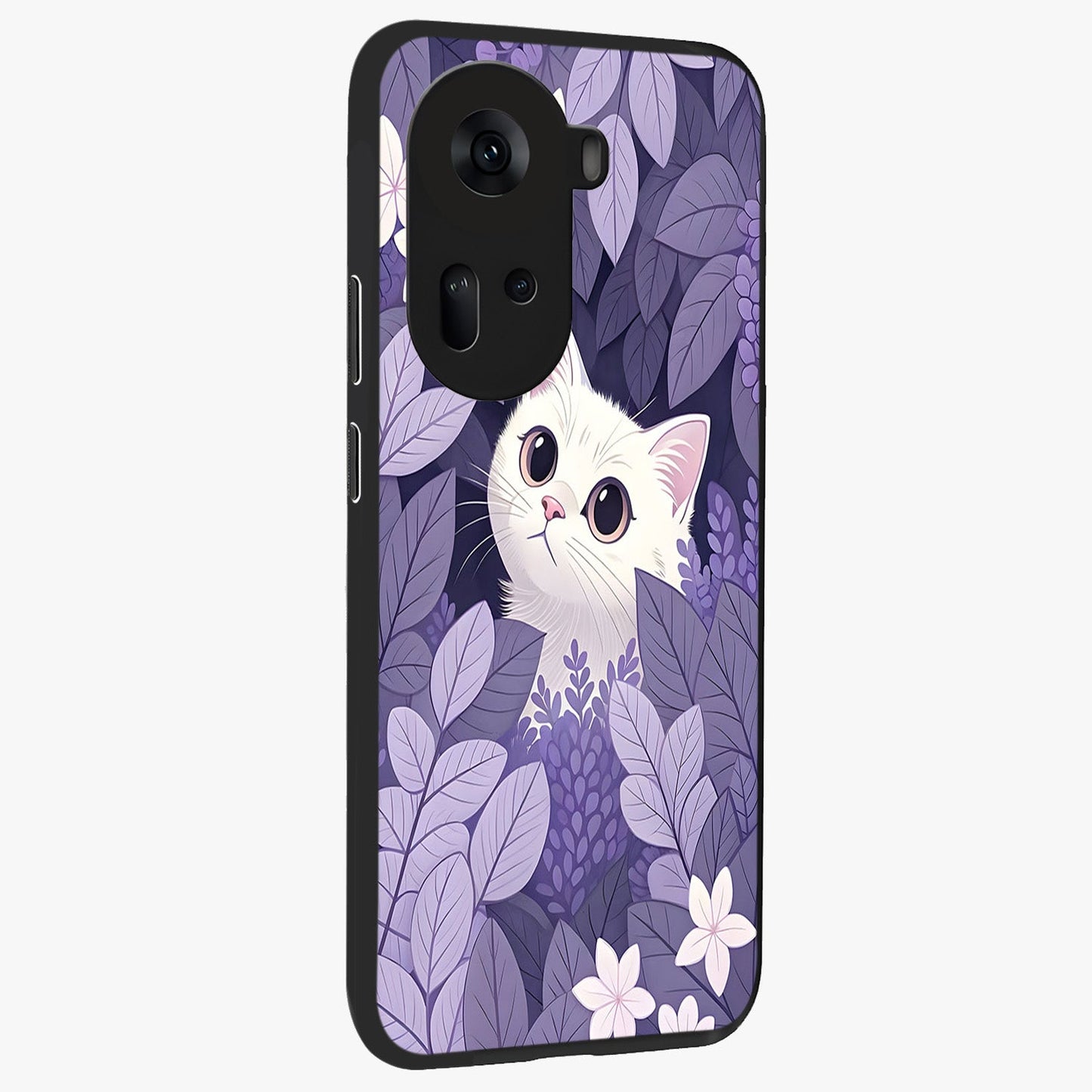 Lilac Hide Peek Cat Glass Case upright view showcasing charming cat artwork with adorable peek theme.