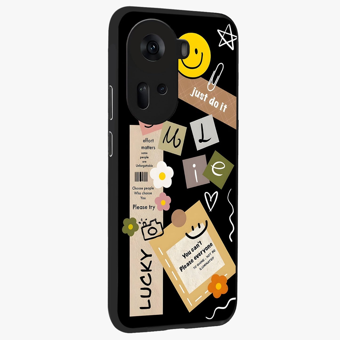 Lucky Aesthetic Collage Glass Case upright view showcasing vibrant collage artwork with youthful aesthetic theme.