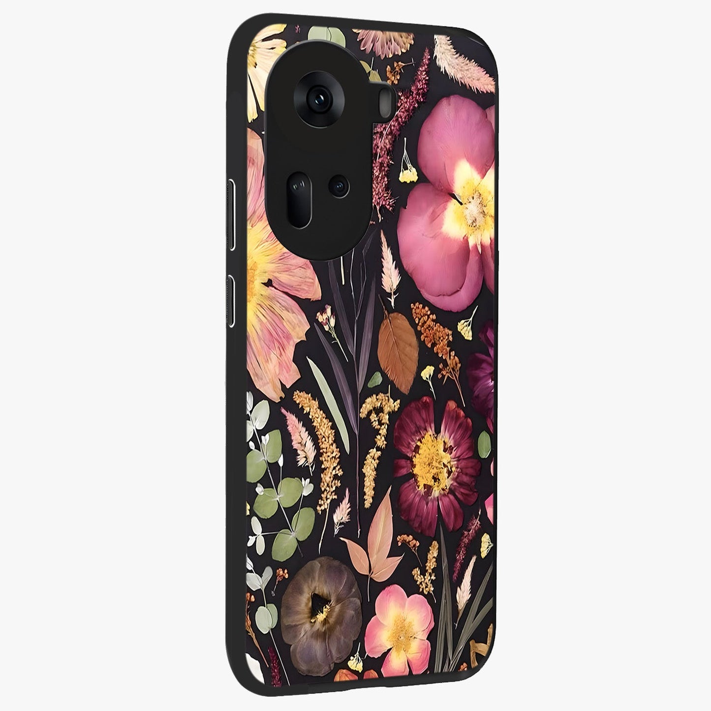 Petal Dream Tapestry Glass Case upright view showcasing detailed floral tapestry artwork with artistic nature theme.