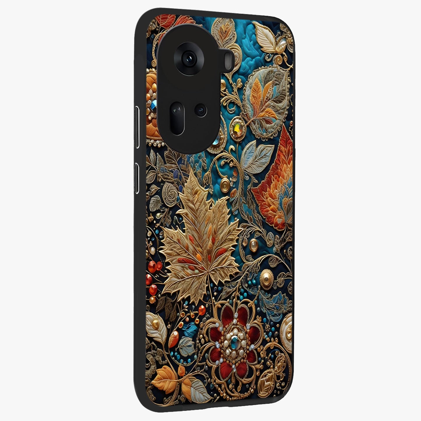 Royal Jewel Garden Glass Case upright view showcasing rich floral artwork with luxurious garden theme.