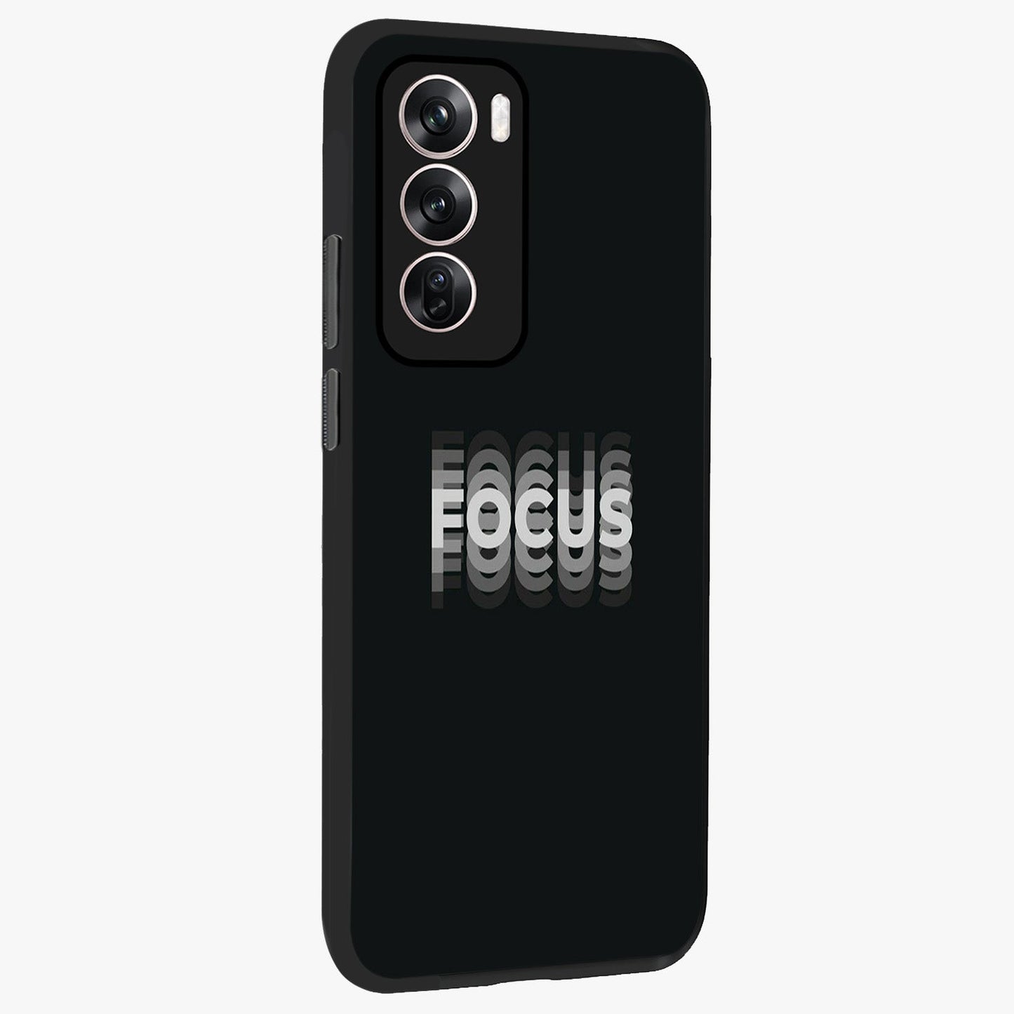 Focus Mode On Glass Case upright view showcasing strong typography statement with sleek motivational theme.