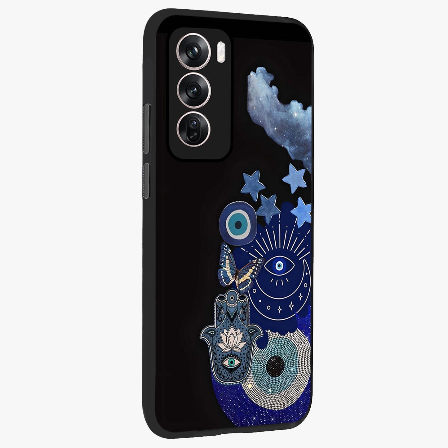 Galactic Charm Cluster Glass Case upright view showcasing glowing cosmic charm artwork with magical celestial style.