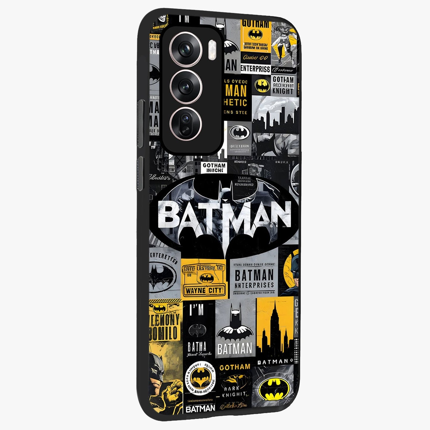 Knight Gotham Rise Glass Case upright view showcasing bold vigilante themed artwork with gothic city vibe.