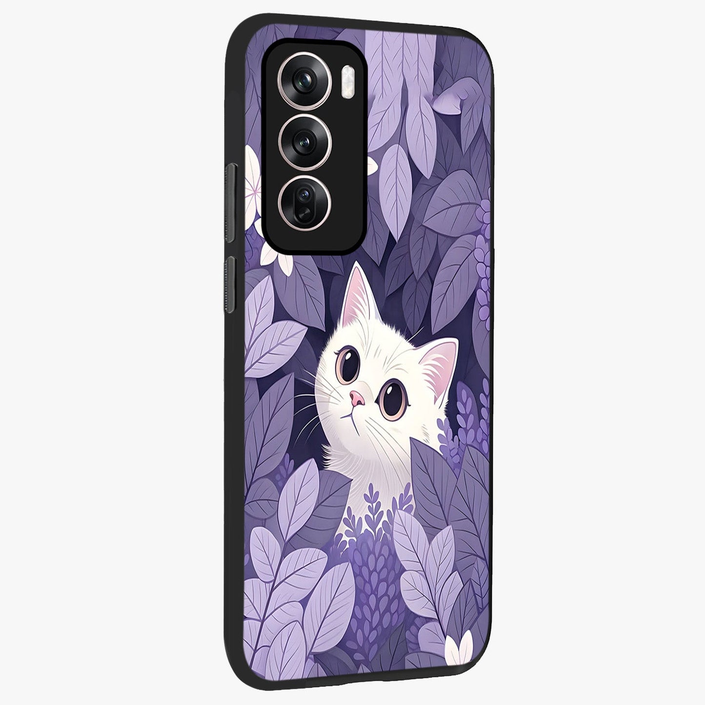 Lilac Hide Peek Cat Glass Case upright view showcasing charming cat artwork with adorable peek theme.