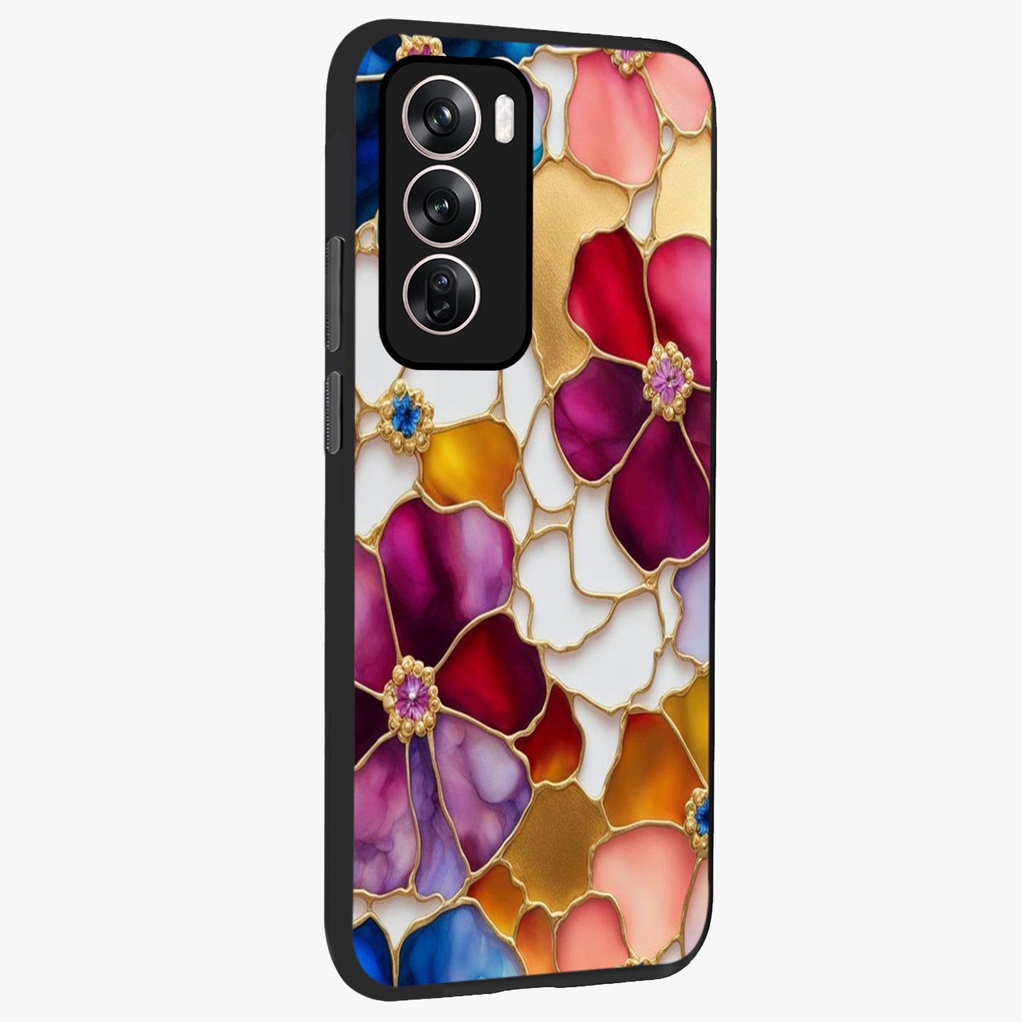 Marble Flower Pattern Glass Case upright view showcasing decorative marble flower artwork with refined style.