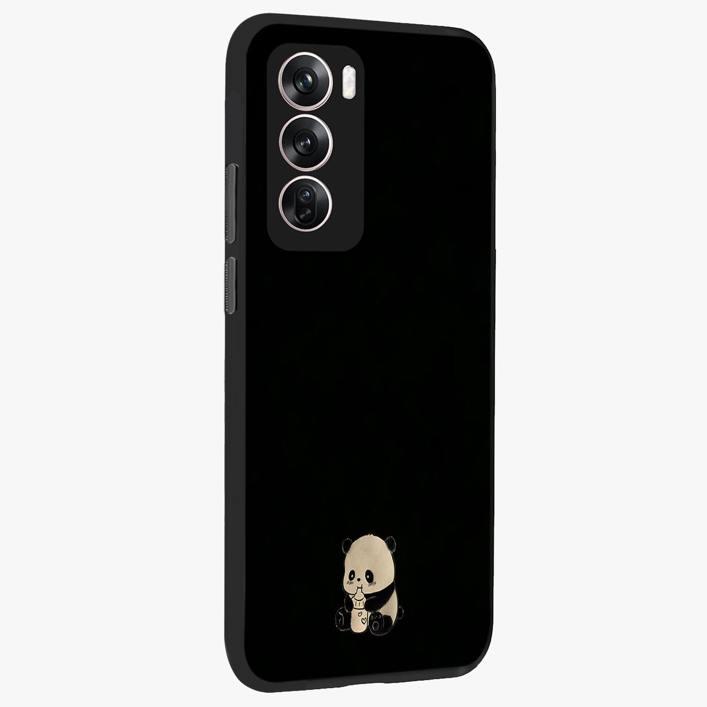 Midnight Panda Love Glass Case upright view showcasing charming panda artwork with playful romantic theme.