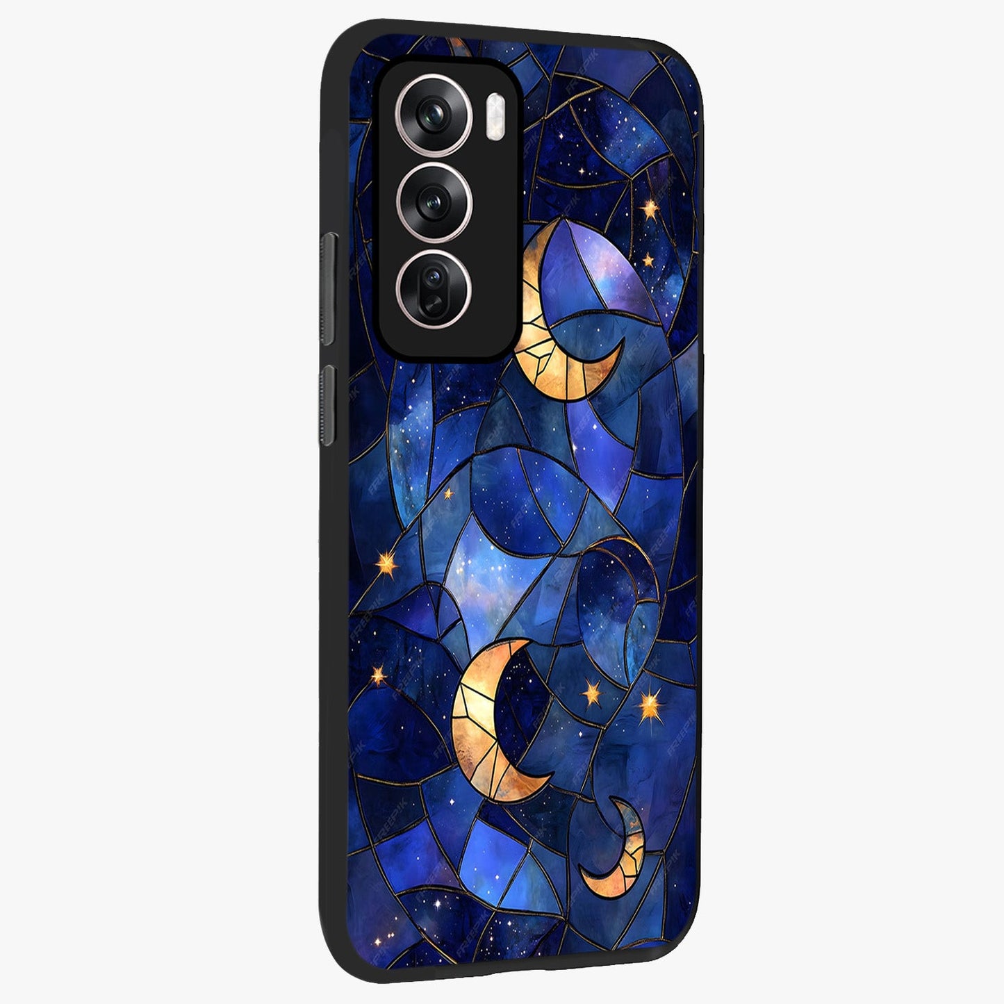 Starlit Sky Tapestry Glass Case upright view showcasing elegant starry sky artwork with cosmic decorative theme.
