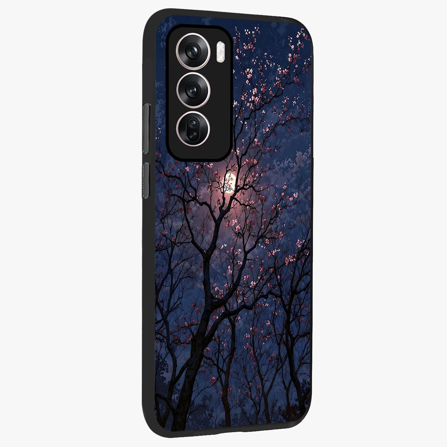 Twilight Sakura Serenade Glass Case upright view showcasing beautiful cherry blossom artwork with serene evening theme.