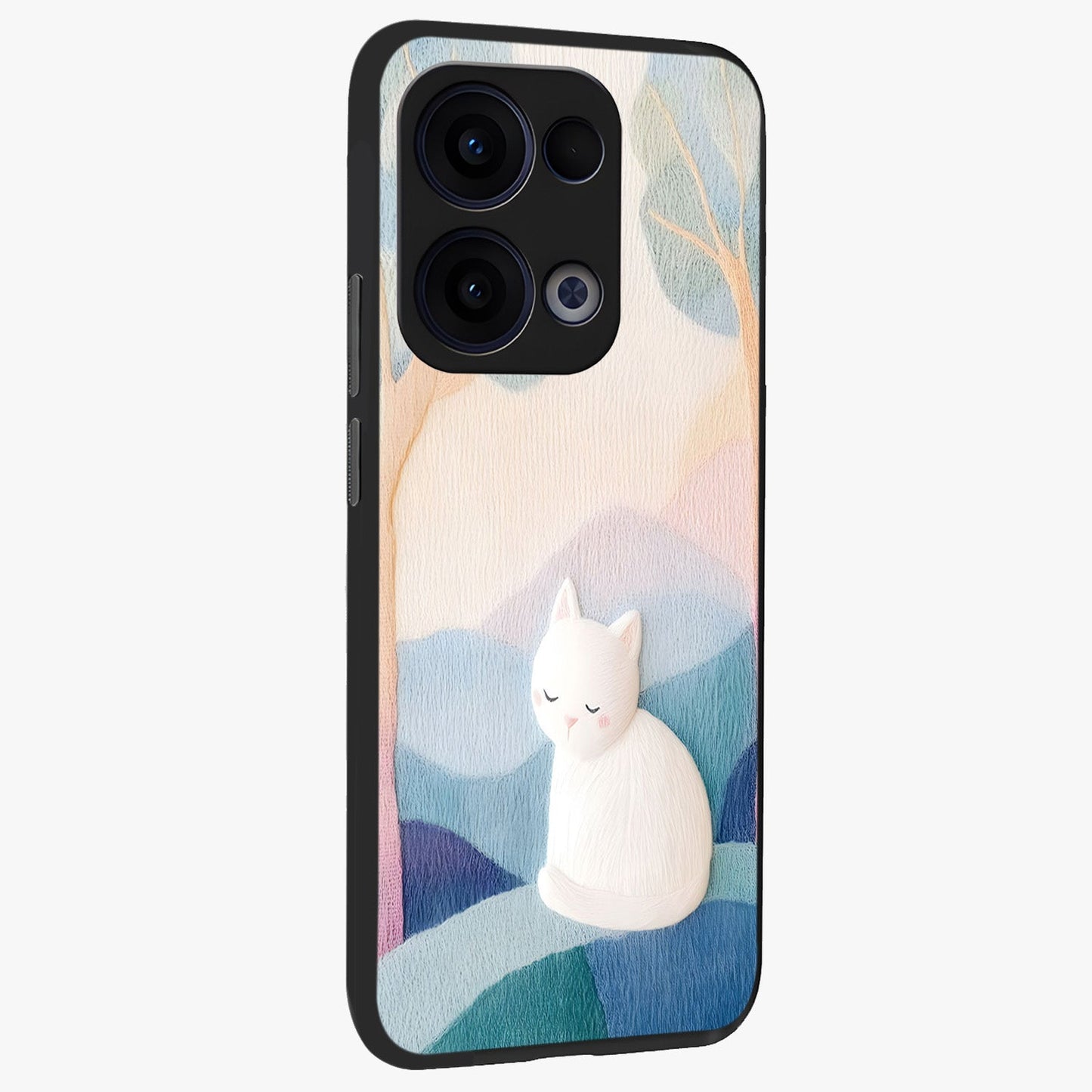 Cotton Dream Cat Glass Case upright view showcasing charming cat artwork with cozy dreamy theme.