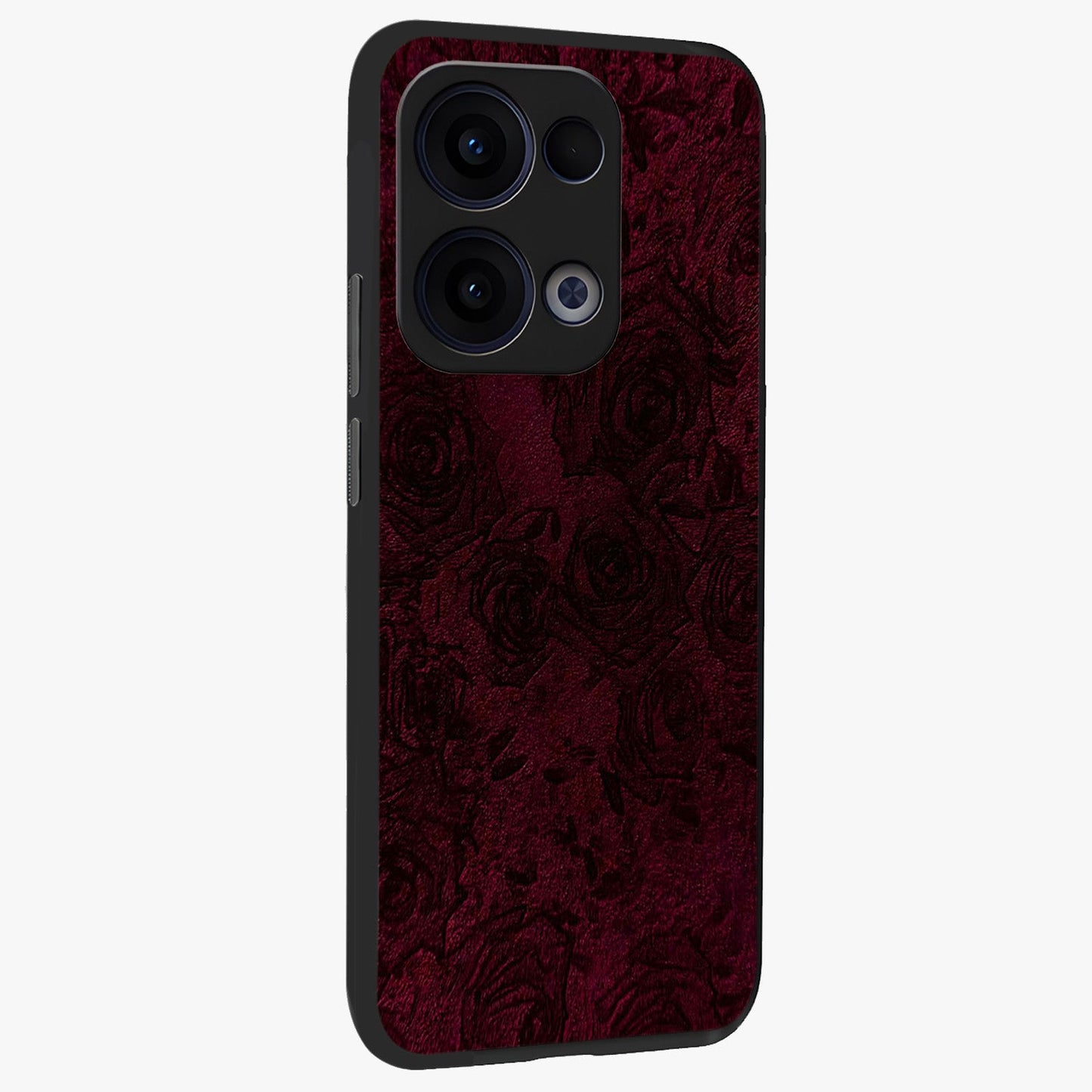 Crimson Fade Flow Glass Case upright view showcasing dynamic crimson flow artwork with stylish abstract theme.