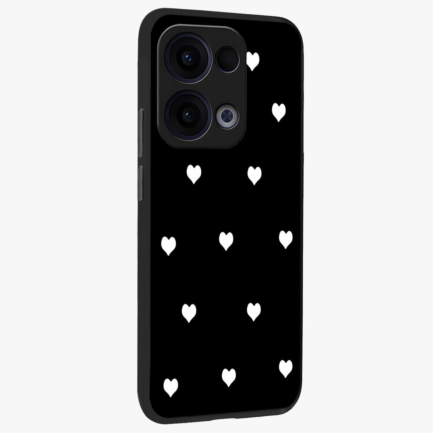 Cute And Simple White Hearts Glass Case upright view showcasing simple white hearts artwork with soft minimal theme.