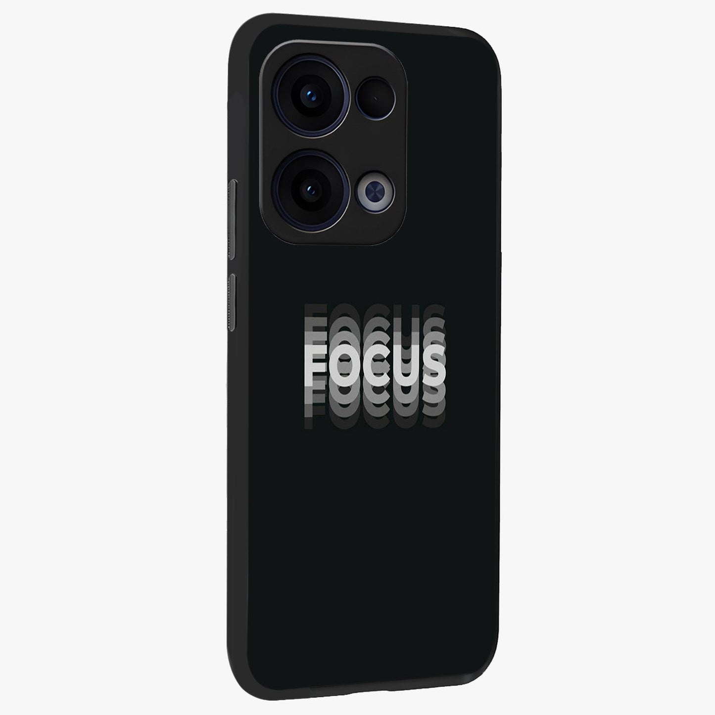 Focus Mode On Glass Case upright view showcasing strong typography statement with sleek motivational theme.