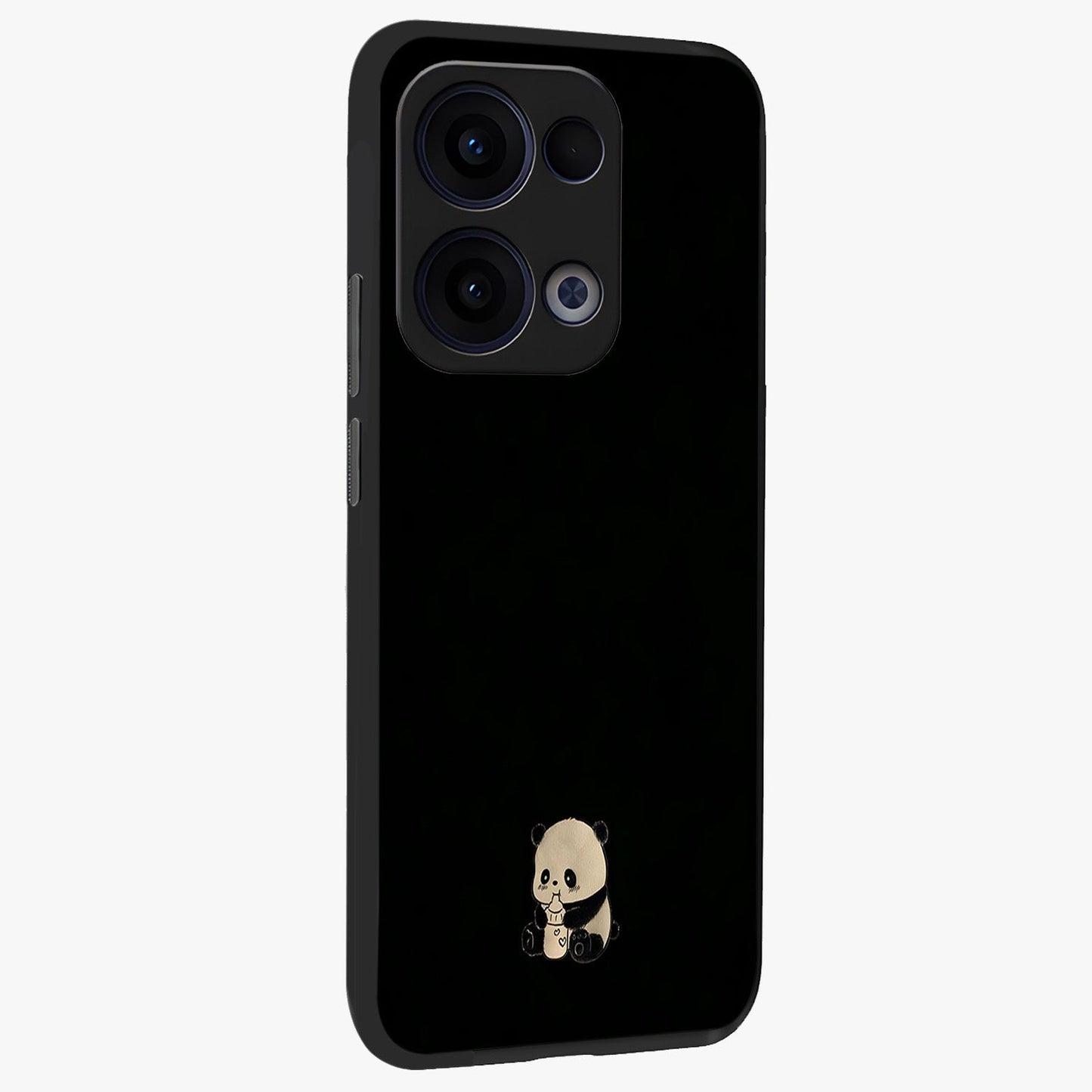 Midnight Panda Love Glass Case upright view showcasing charming panda artwork with playful romantic theme.