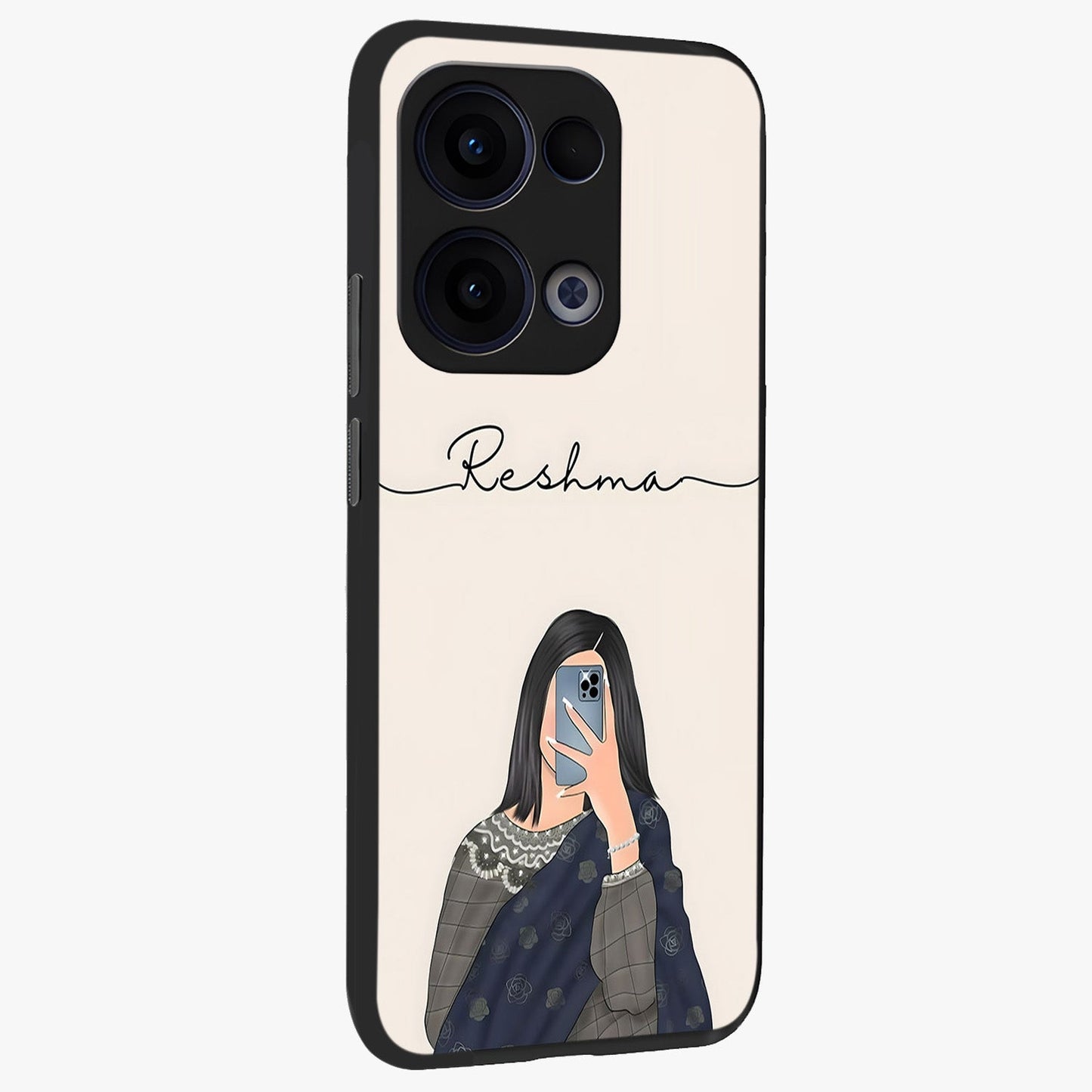 Minimalistic Blue With White Flower Pattern Glass Case upright view showcasing clean white flower artwork with calming blue theme.