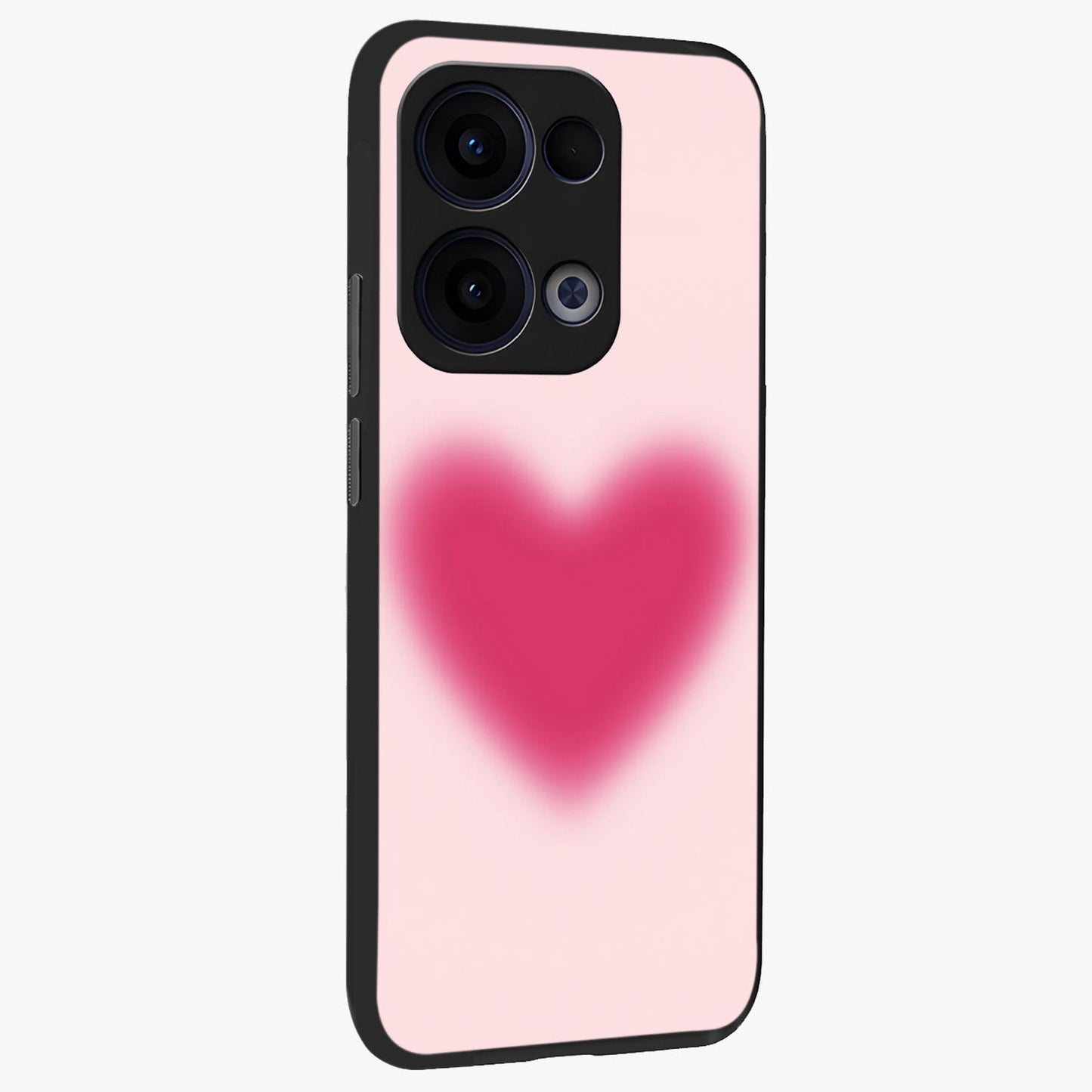 Pink Aura Heart Glass Case upright view showcasing romantic heart artwork with soft pastel theme.