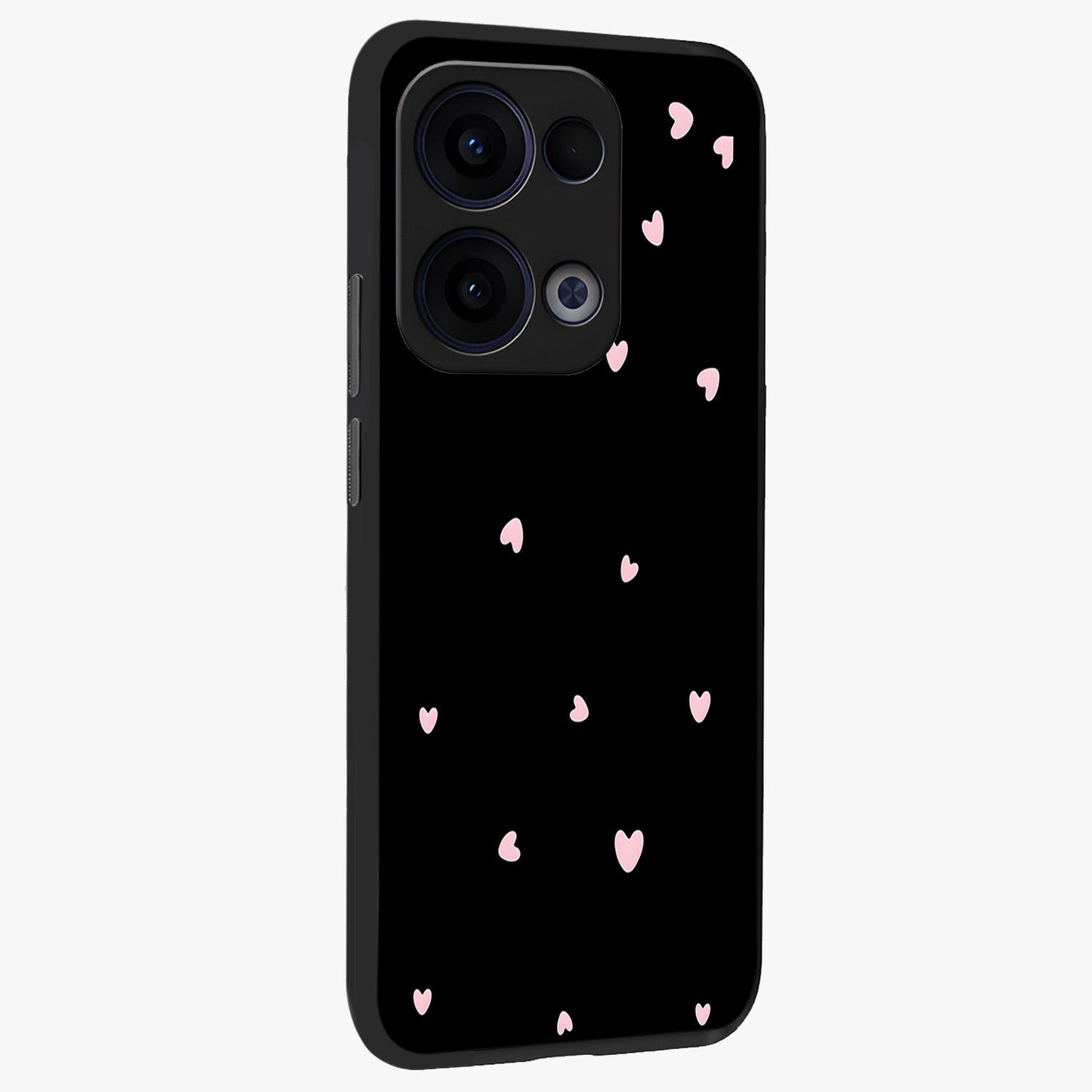 Pink Love Drops Glass Case upright view showcasing charming heart drop artwork with romantic playful theme.