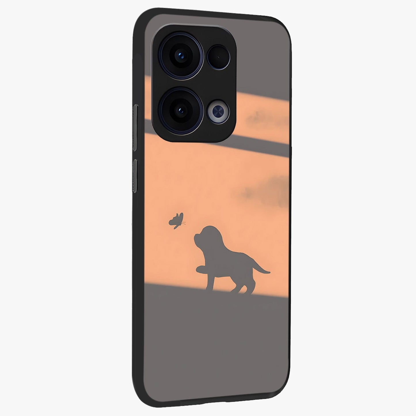 Puppy Shadow Art Glass Case upright view showcasing charming puppy artwork with creative silhouette theme.