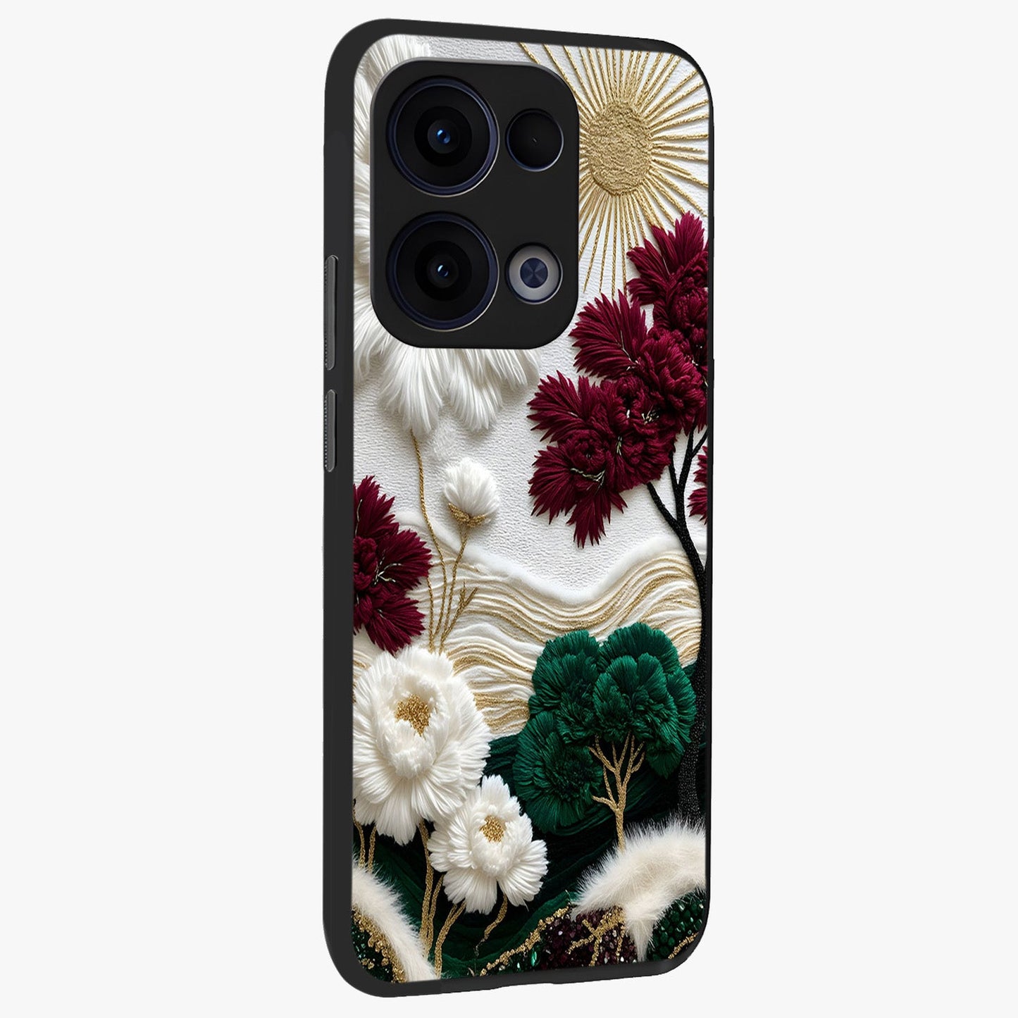 Radiant Bloom Elegance Glass Case upright view showcasing decorative flower artwork with refined botanical theme.