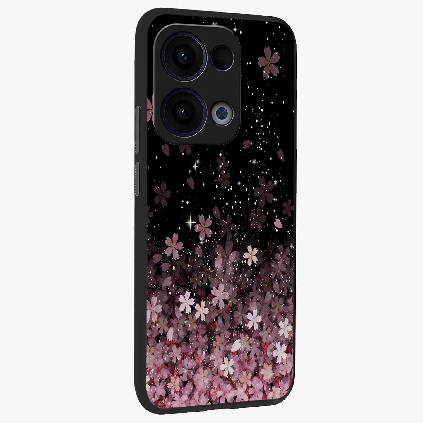 Small Starry Flowers Glass Case upright view showcasing charming floral artwork with dreamy starry theme.