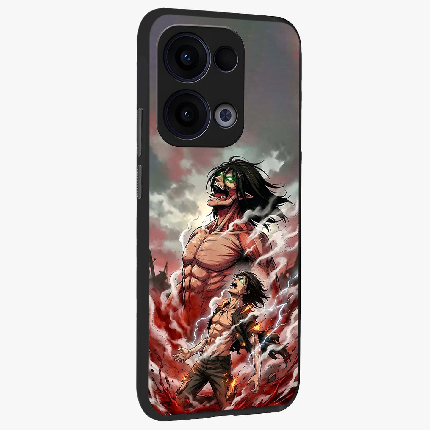 Titan Awakening Fury Glass Case upright view showcasing intense titan artwork with epic fantasy theme.