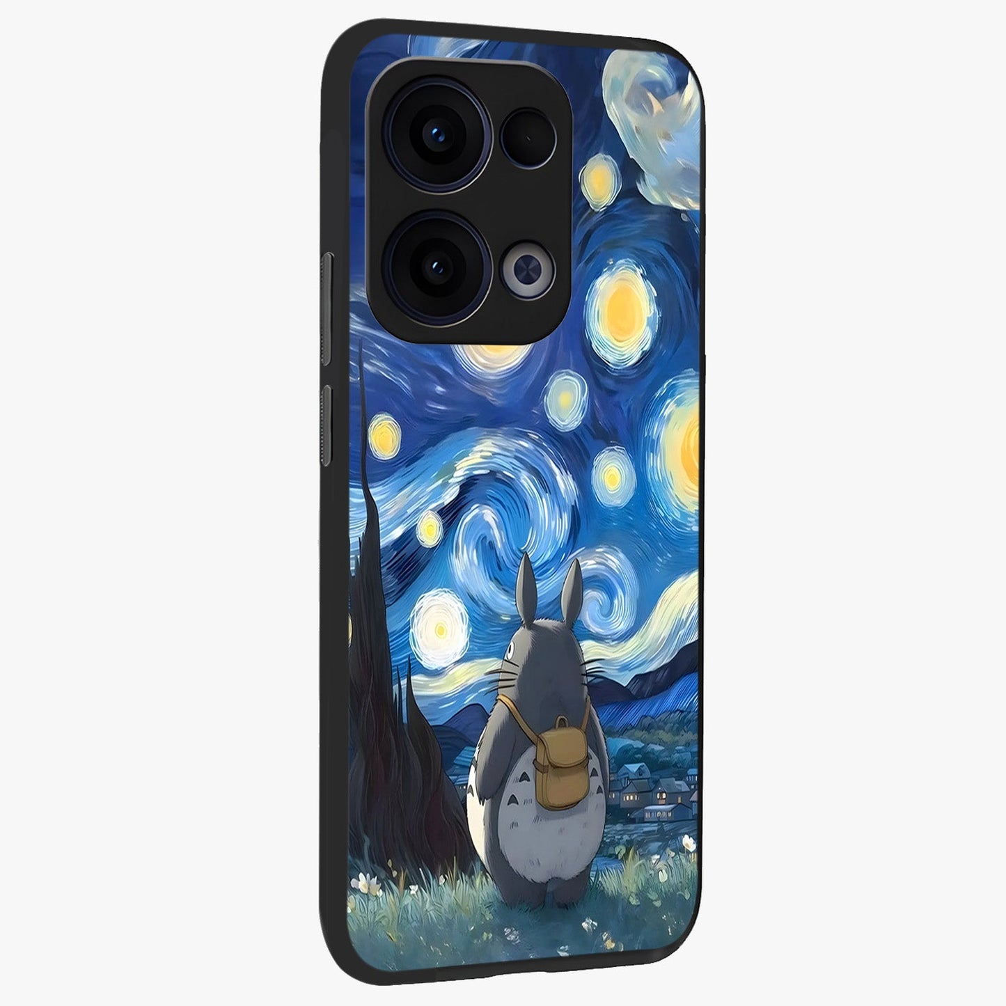 Totoro In Van Gogh Art Glass Case upright view showcasing creative character artwork with painterly artistic theme.