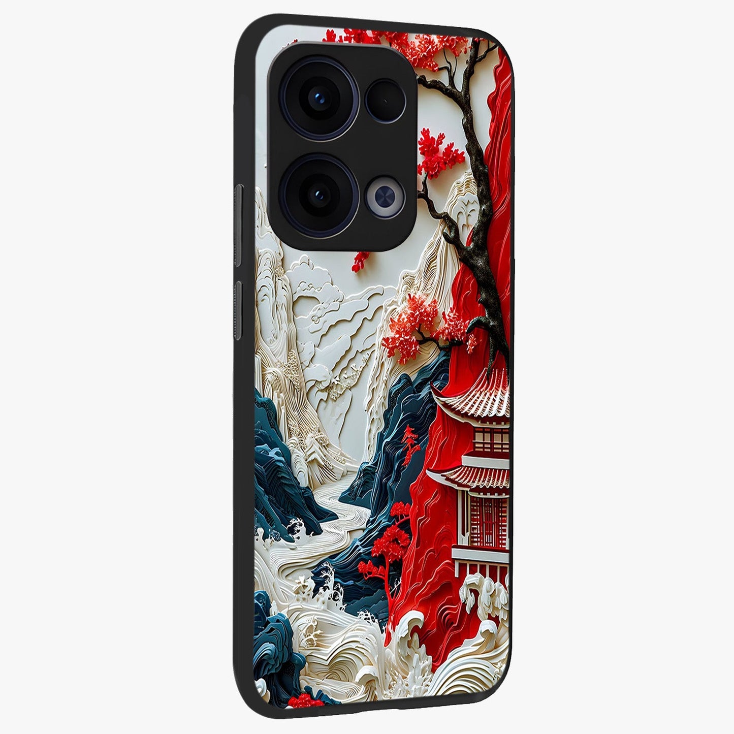 Whispers Of Sakura Waves Glass Case upright view showcasing delicate cherry blossom artwork with elegant nature theme.
