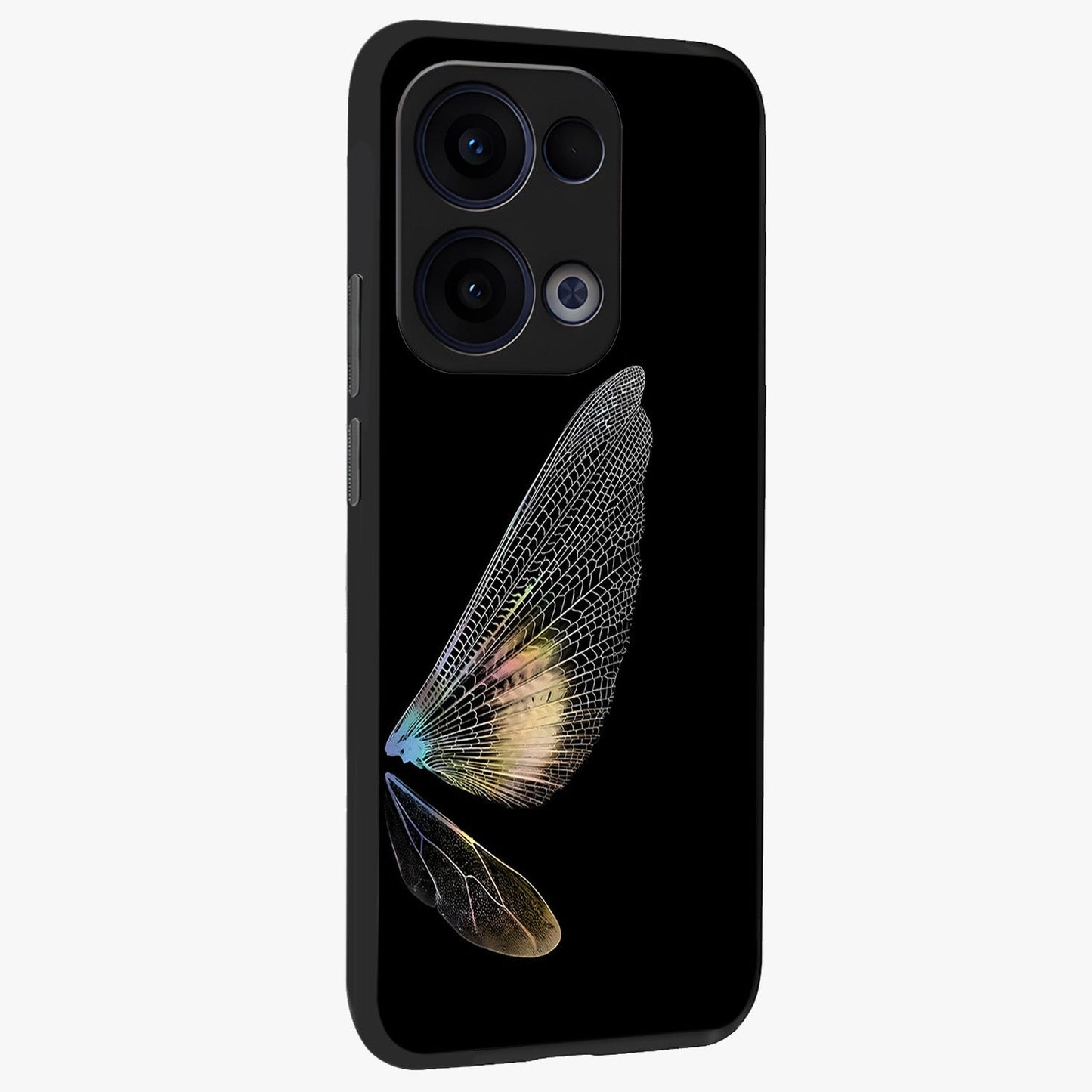 Whispers Of Wings Glass Case upright view showcasing elegant wing artwork with light airy theme.