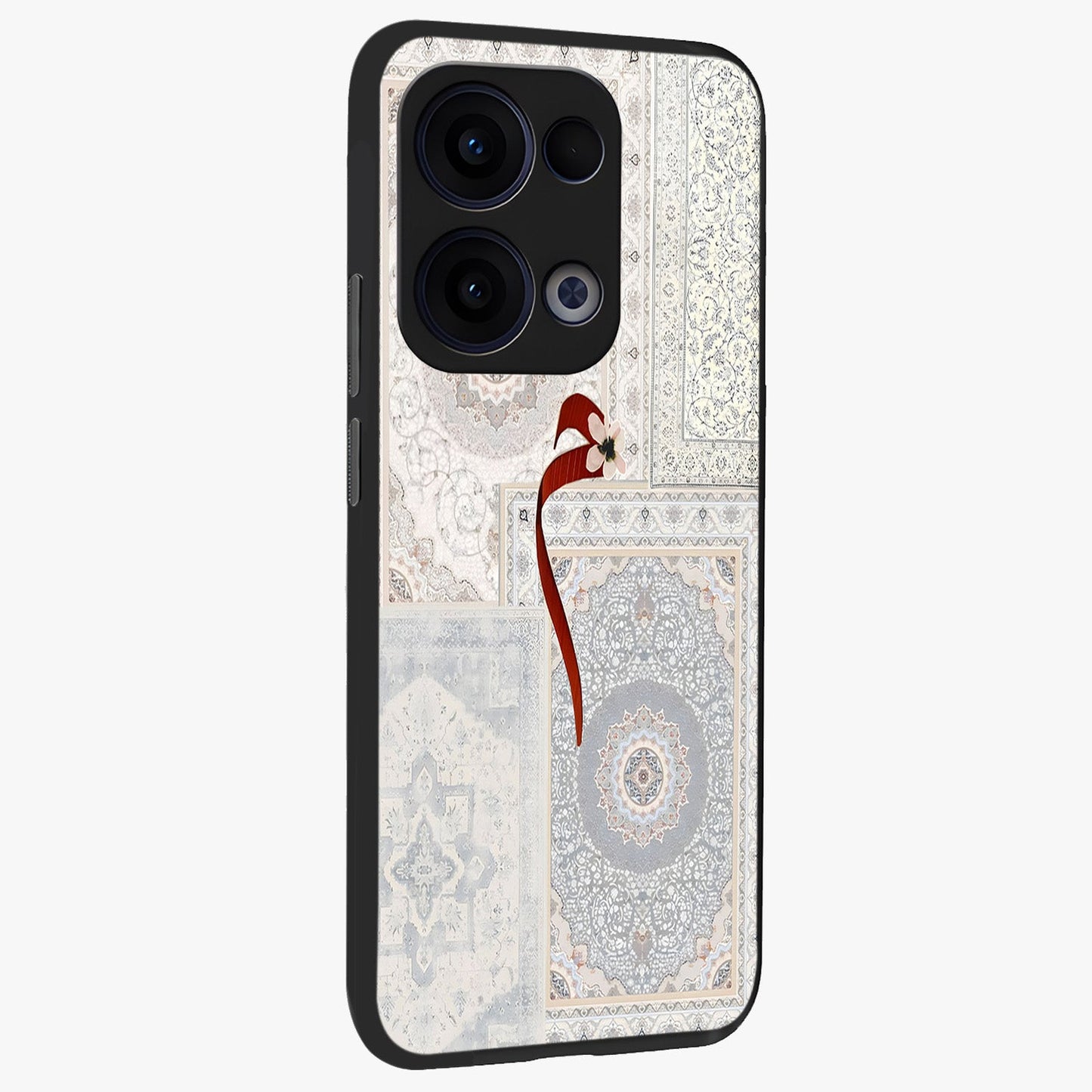 White Aesthetic Bow Glass Case upright view showcasing delicate ribbon bow artwork with cute minimalist theme.