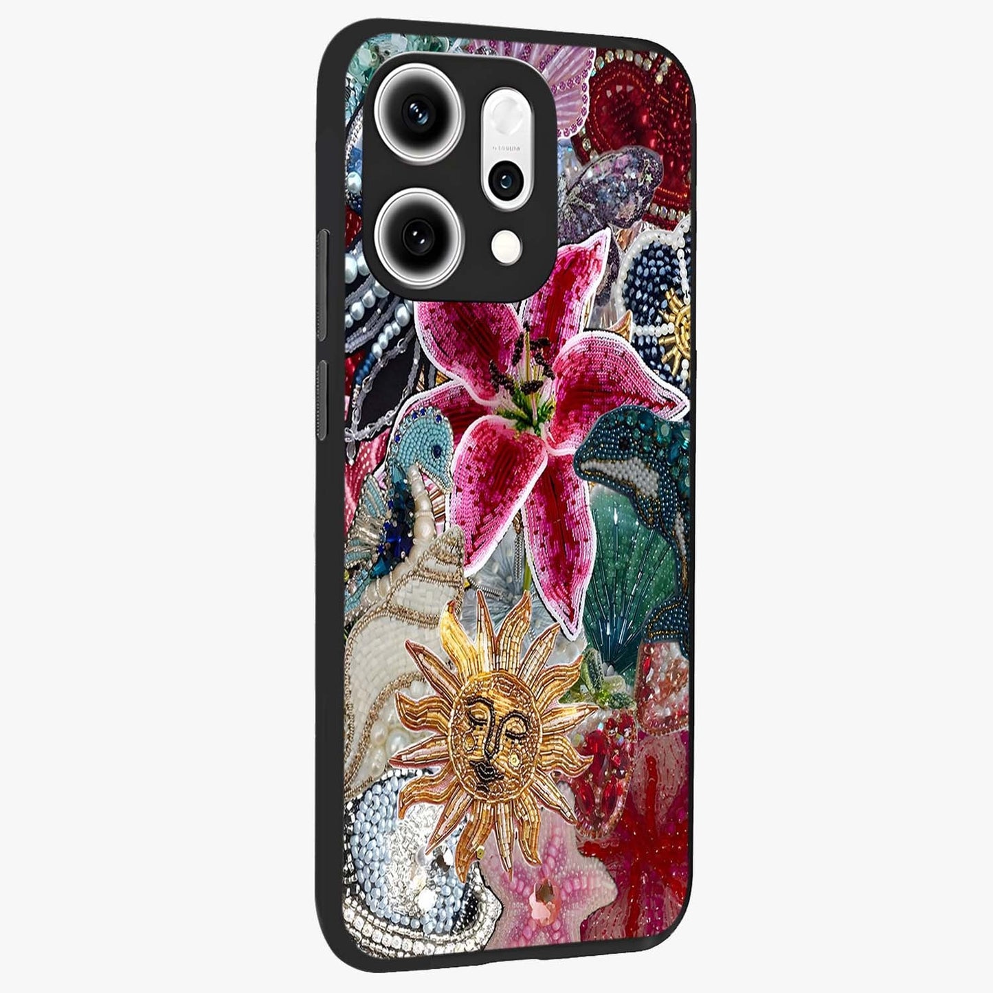 Beaded Garden Fantasy Glass Case upright view showcasing whimsical garden aesthetic with artistic bead details.