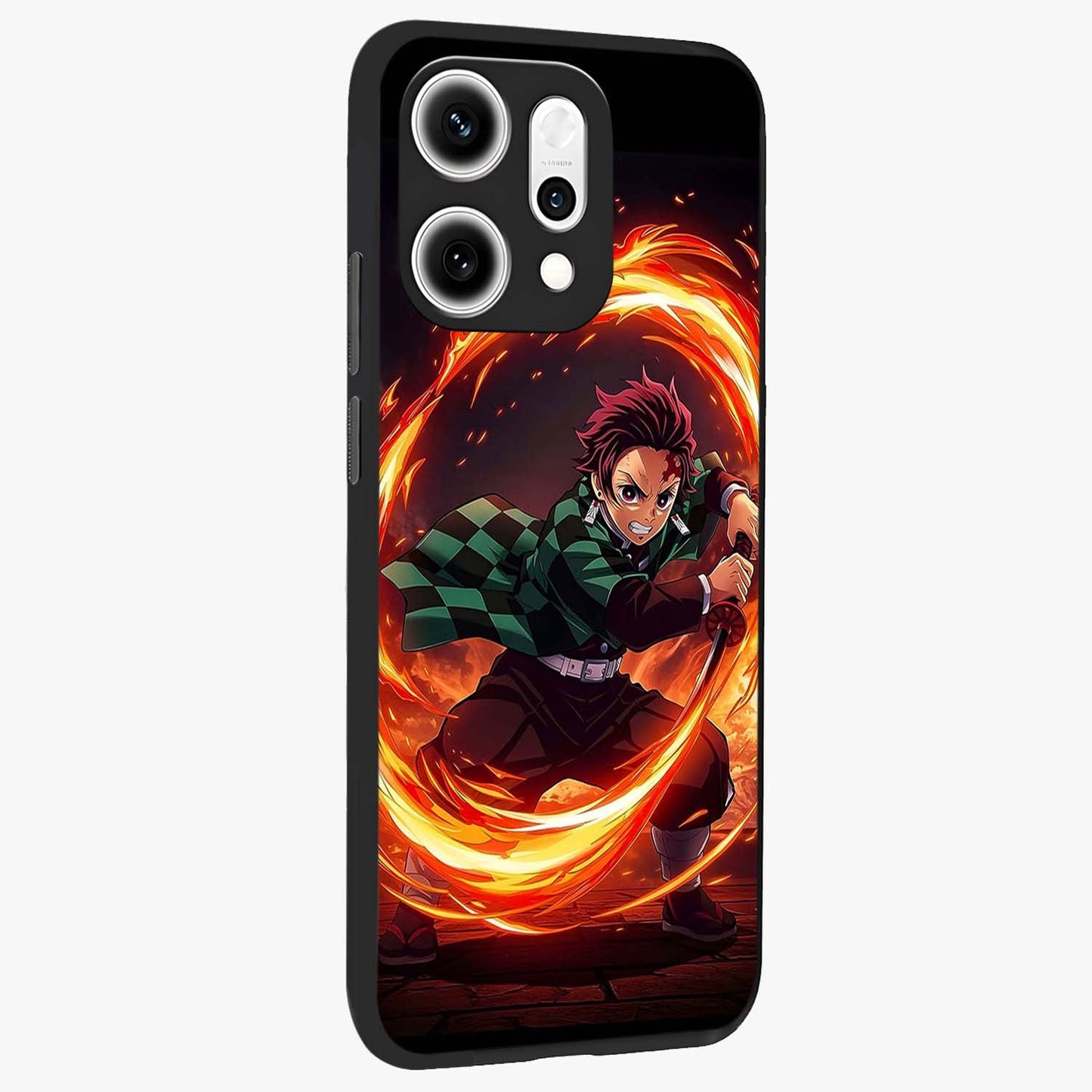Blazing Sword Resolve Glass Case upright view showcasing dramatic warrior inspired artwork with intense visual style.