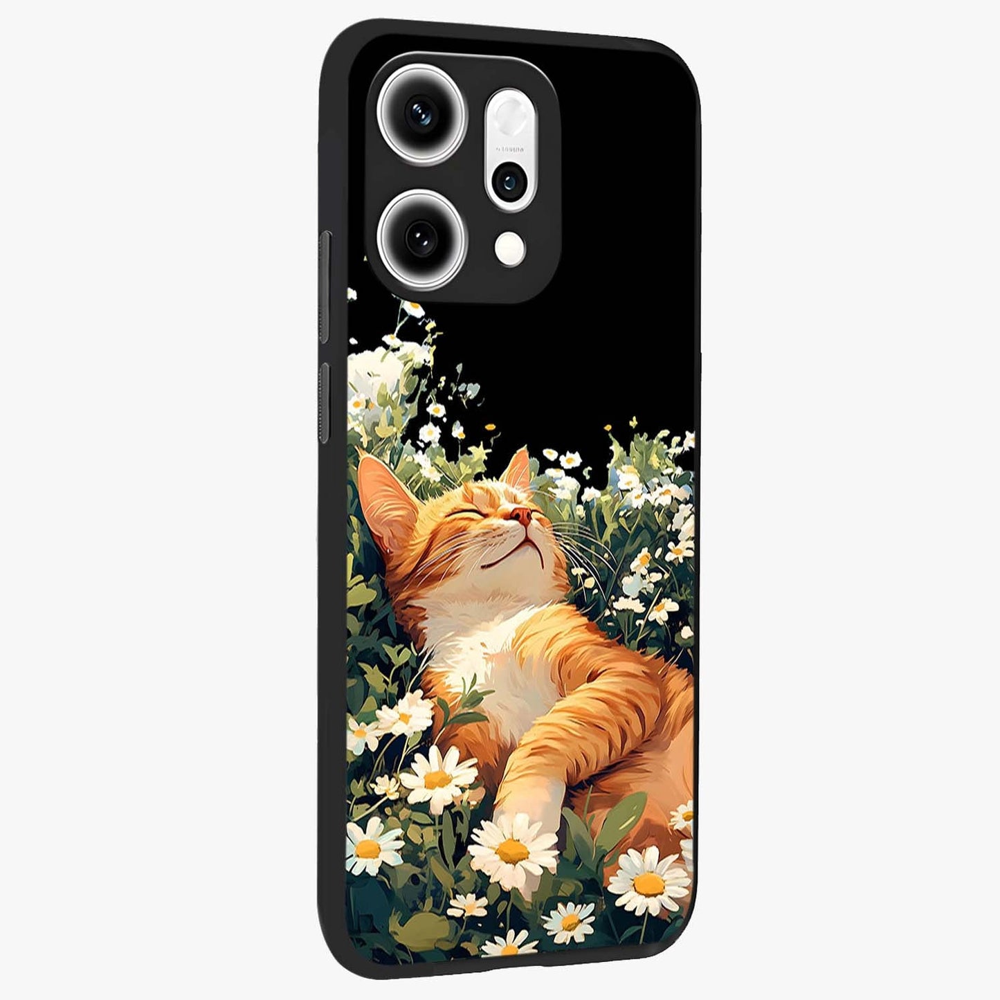 Blissful Bloom Cat Glass Case upright view showcasing charming cat design surrounded by blooming floral elements.